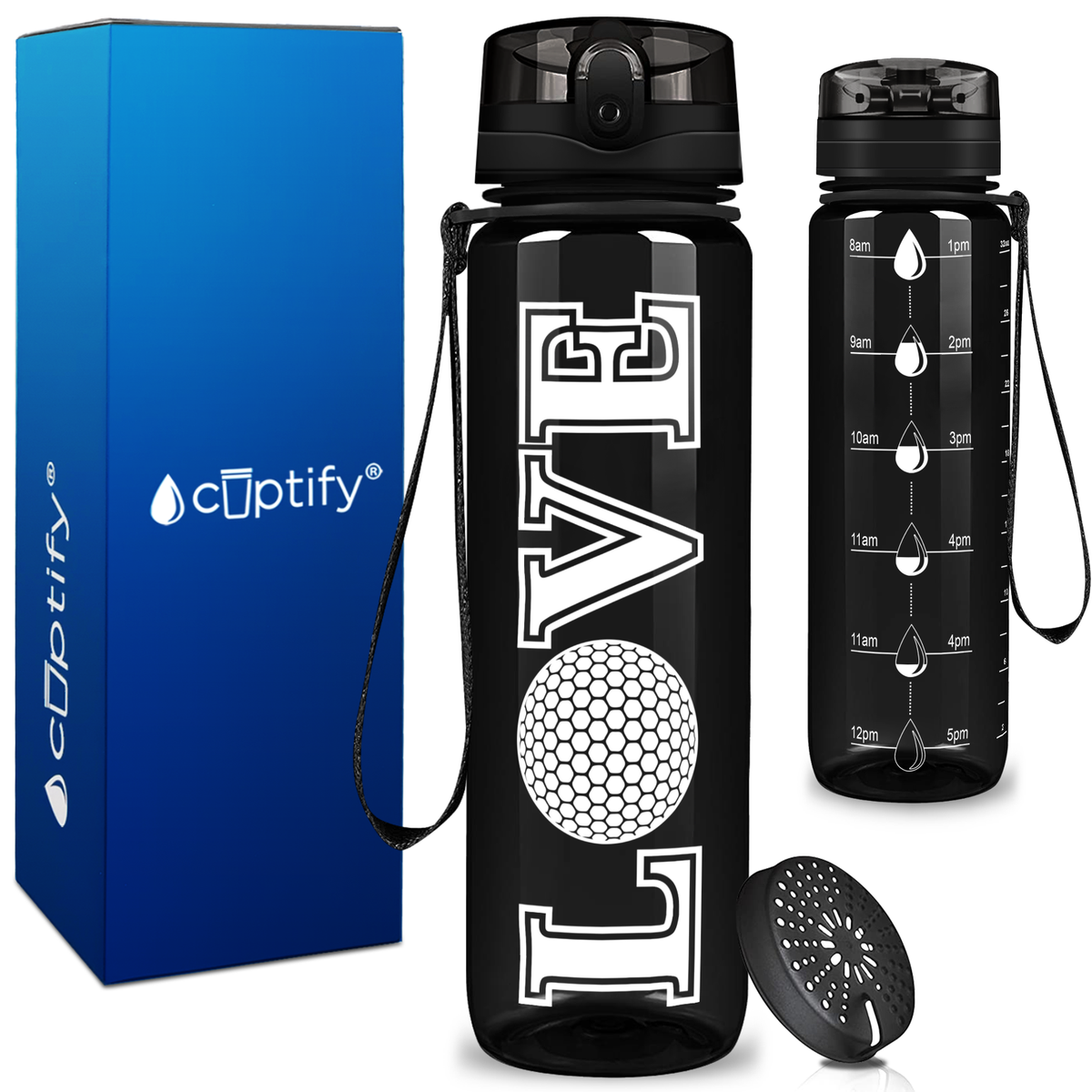 Golf Love on 32 oz Motivational Tracking Water Bottle