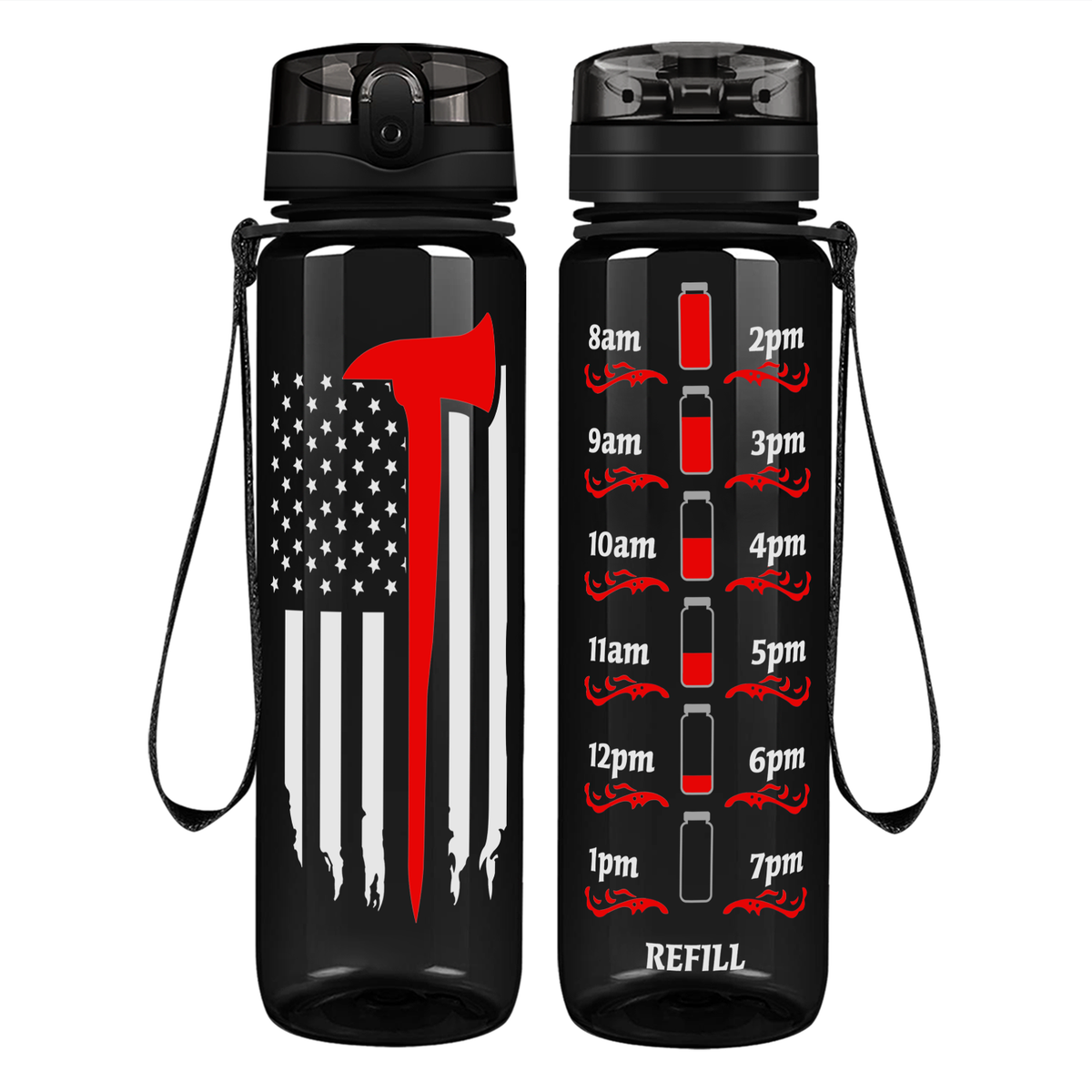 Firefighter Axe Flag Motivational Tracking Water Bottle