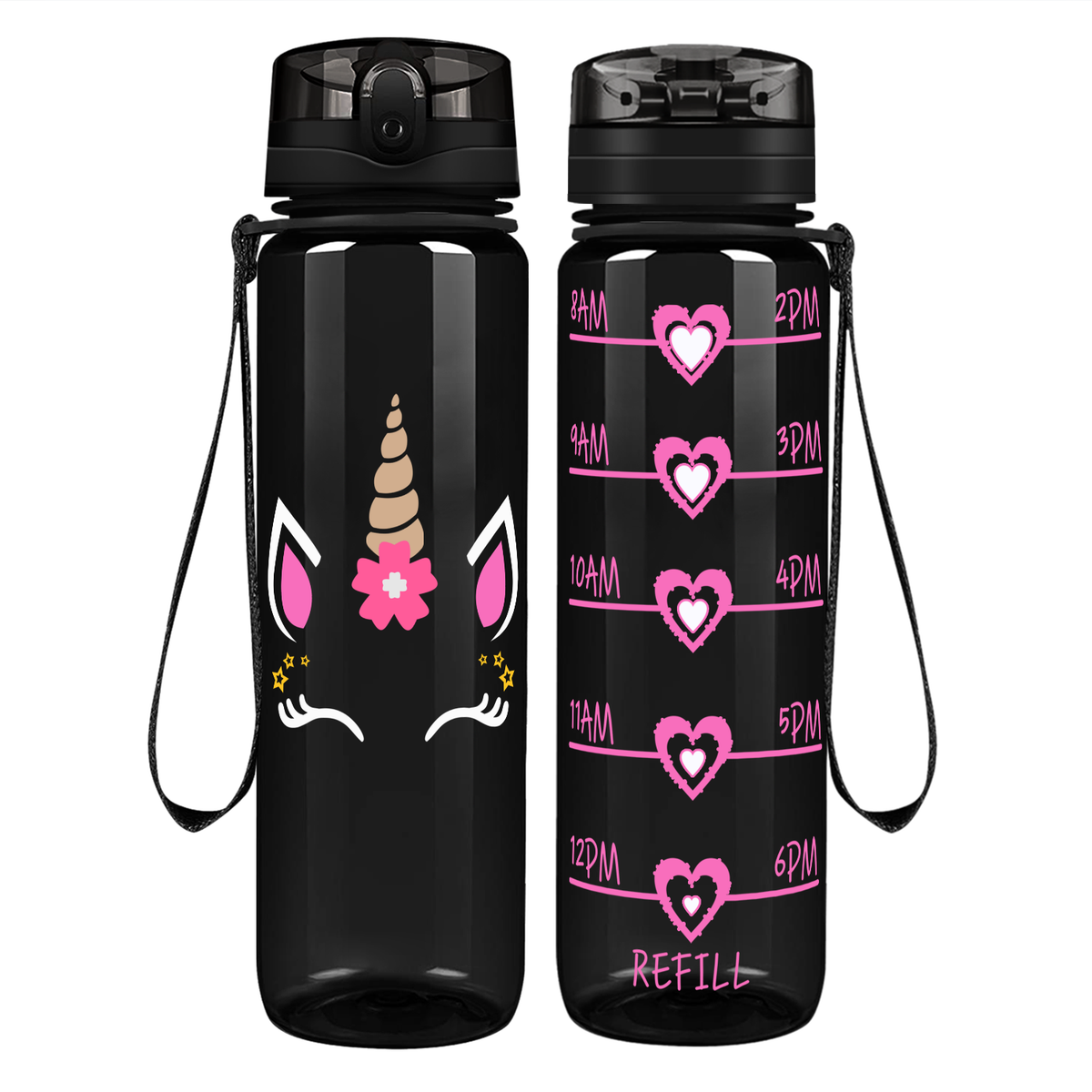 Unicorn Pink Face on 32 oz Motivational Tracking Water Bottle