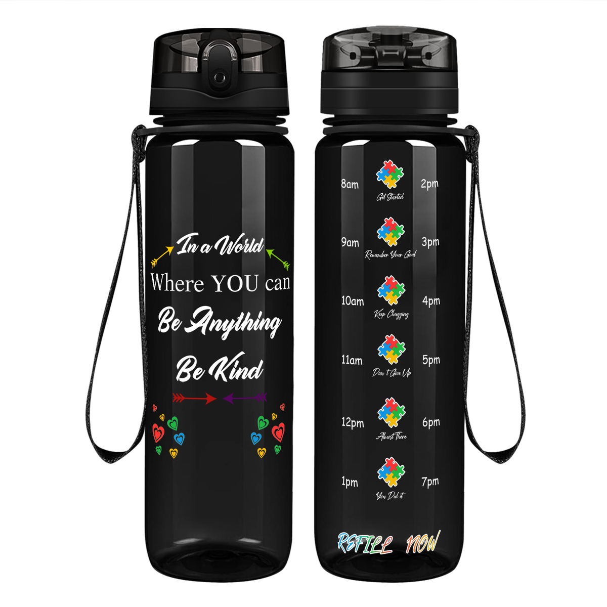 In a World Where You Can Be Anything Be Kind on 32 oz Motivational Tracking Water Bottle