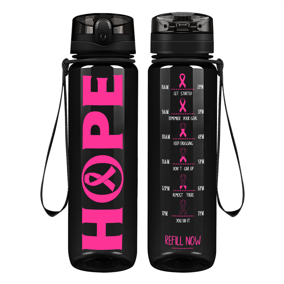Hope on 32 oz Motivational Tracking Breast Cancer Awareness Water Bottle