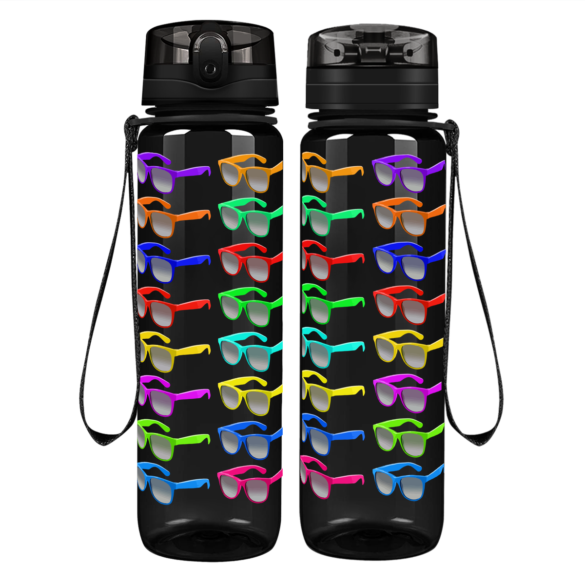 Rainbow Sunglasses Pattern on 32 oz Motivational Tracking Water Bottle