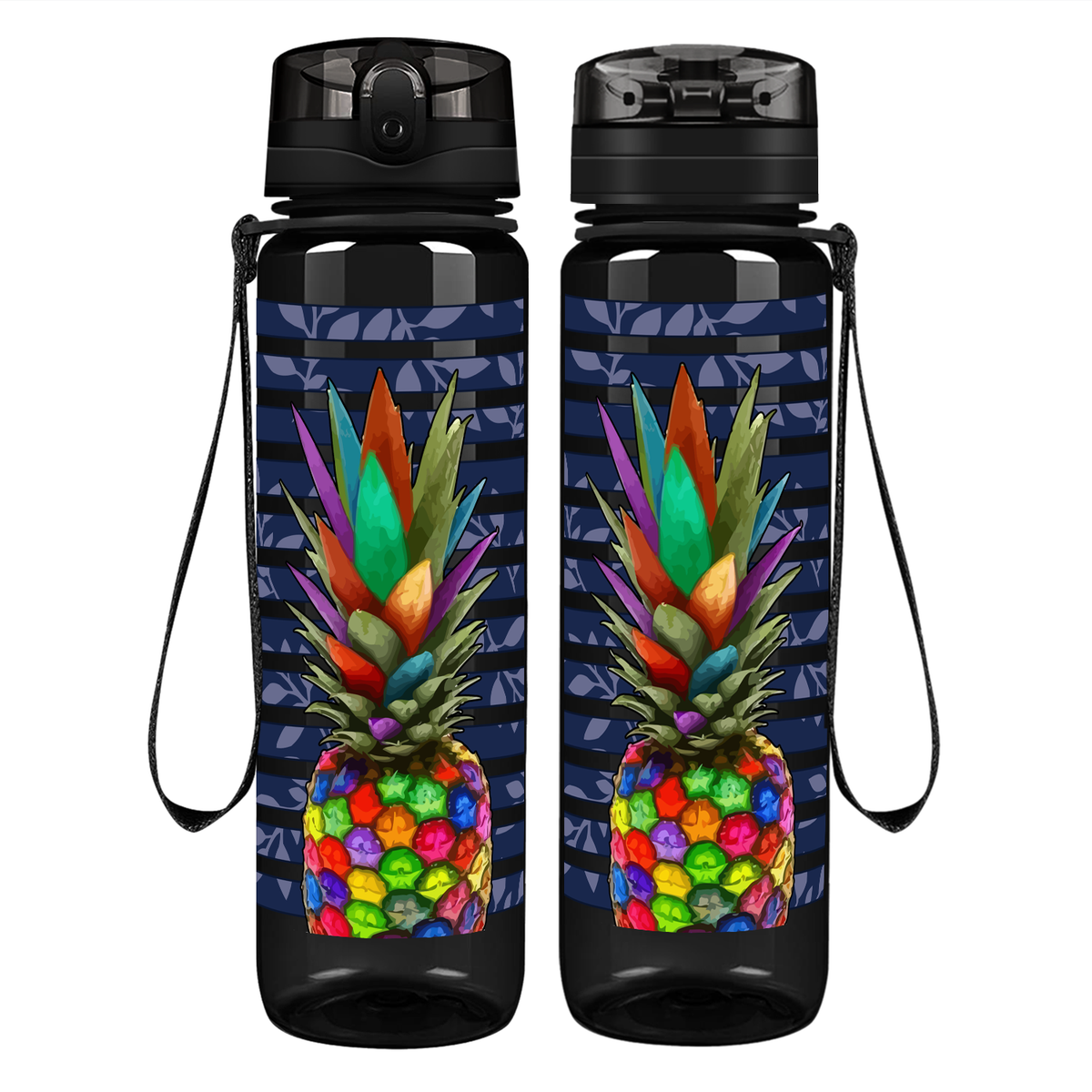 Rainbow Pineapple on 32 oz Motivational Tracking Water Bottle