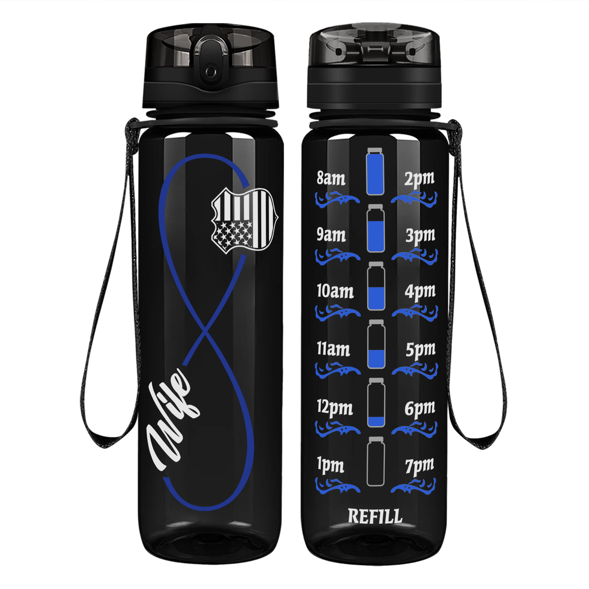 Police Wife Infinity on 32 oz Motivational Tracking Water Bottle