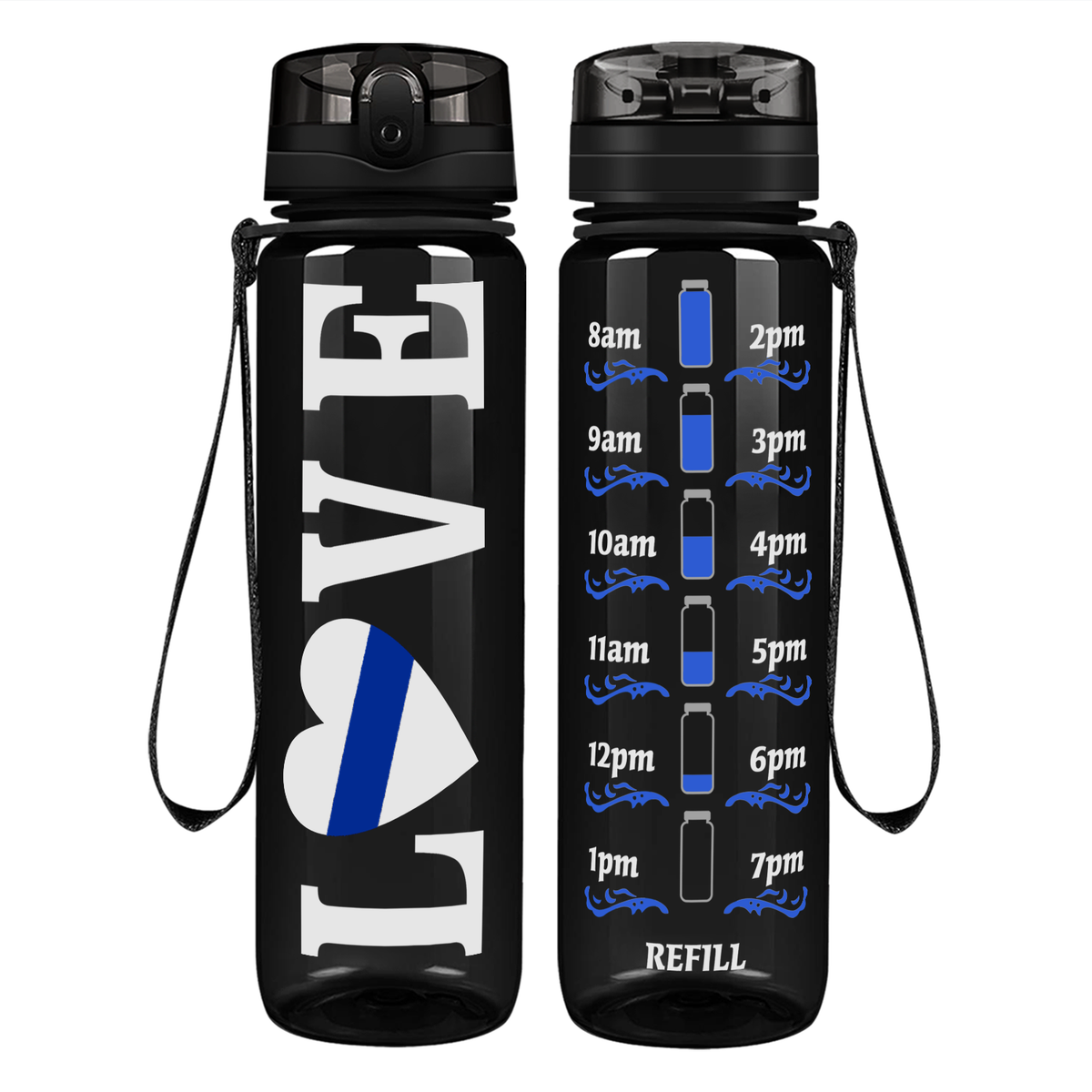 Love Police on 32 oz Motivational Tracking Water Bottle