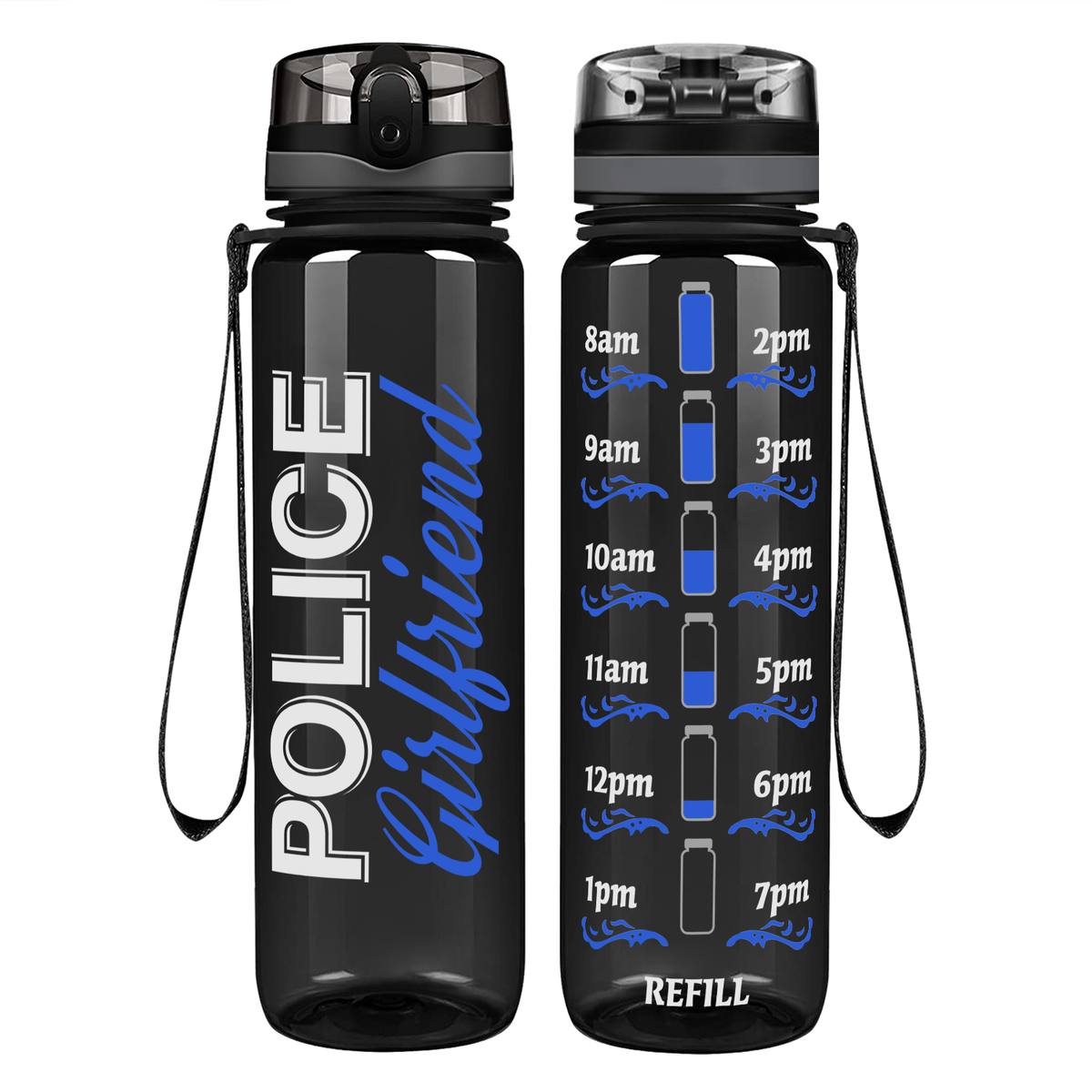 Police Girlfriend Blue on 32 oz Motivational Tracking Water Bottle