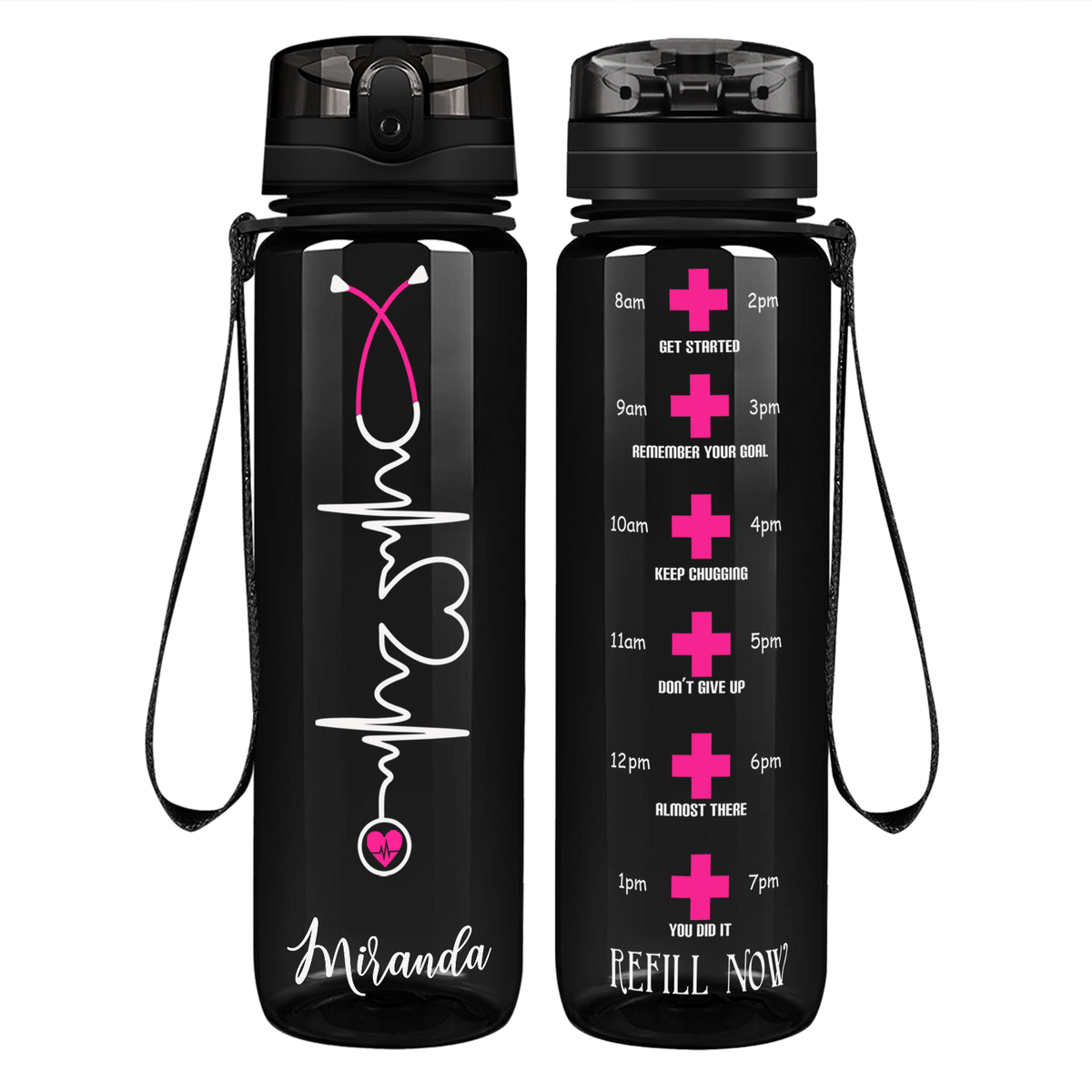 Personalized Nurse Heart Beat Stethoscope on 32oz Motivational Nurse Water Bottle
