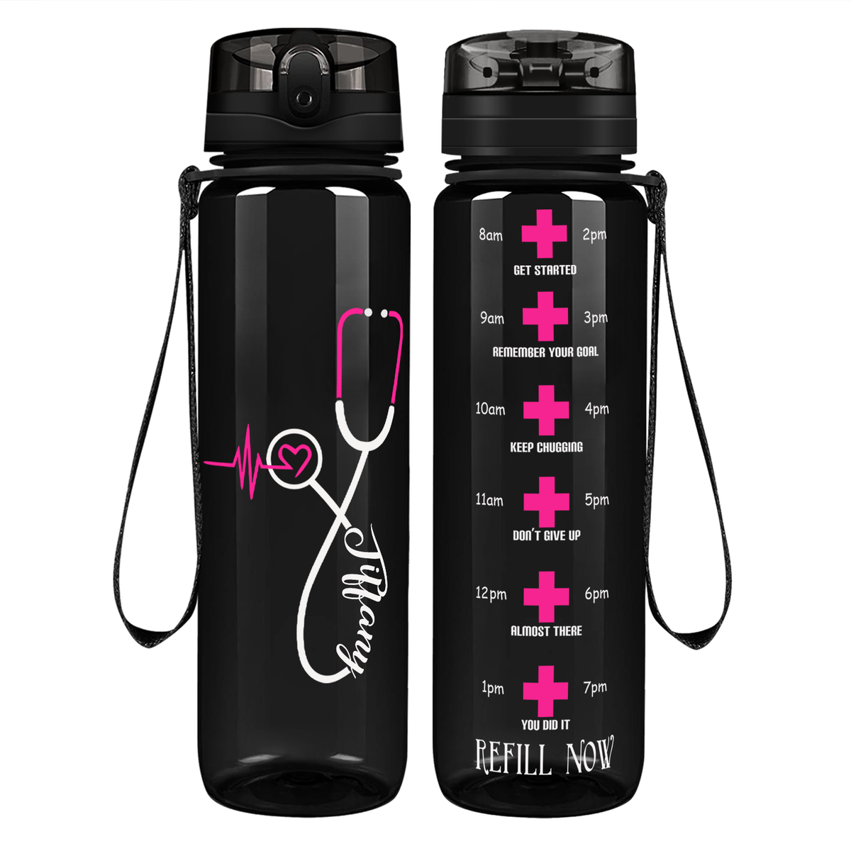 Personalized Nurse Pink Heart Stethoscope on 32oz Tracking Water Bottle
