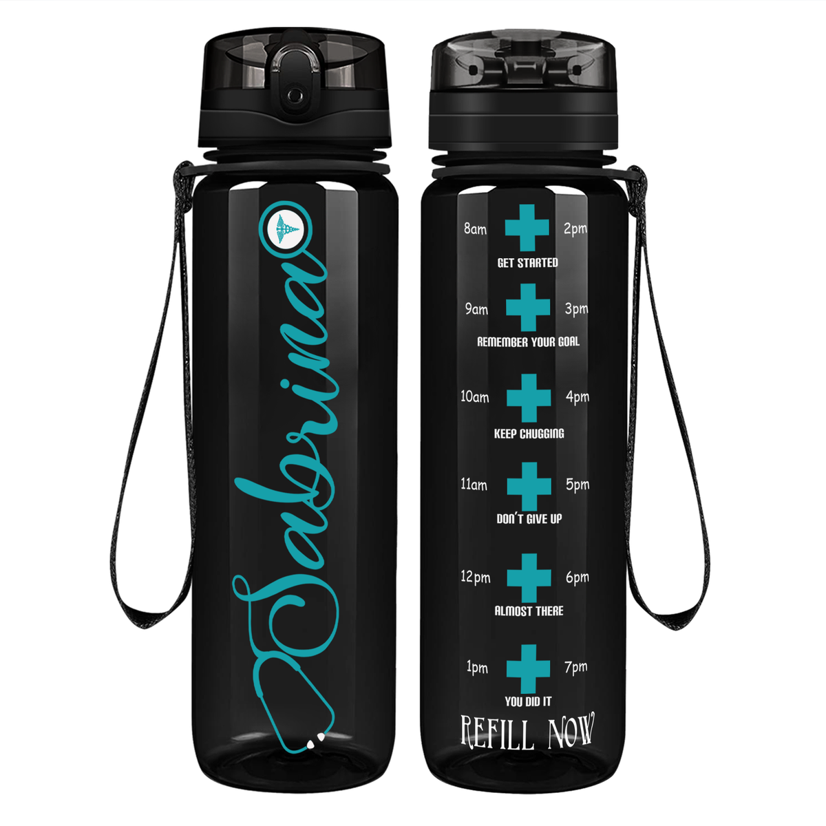 Curled Personalized Nurse on 32oz Motivational Tracking Water Bottle