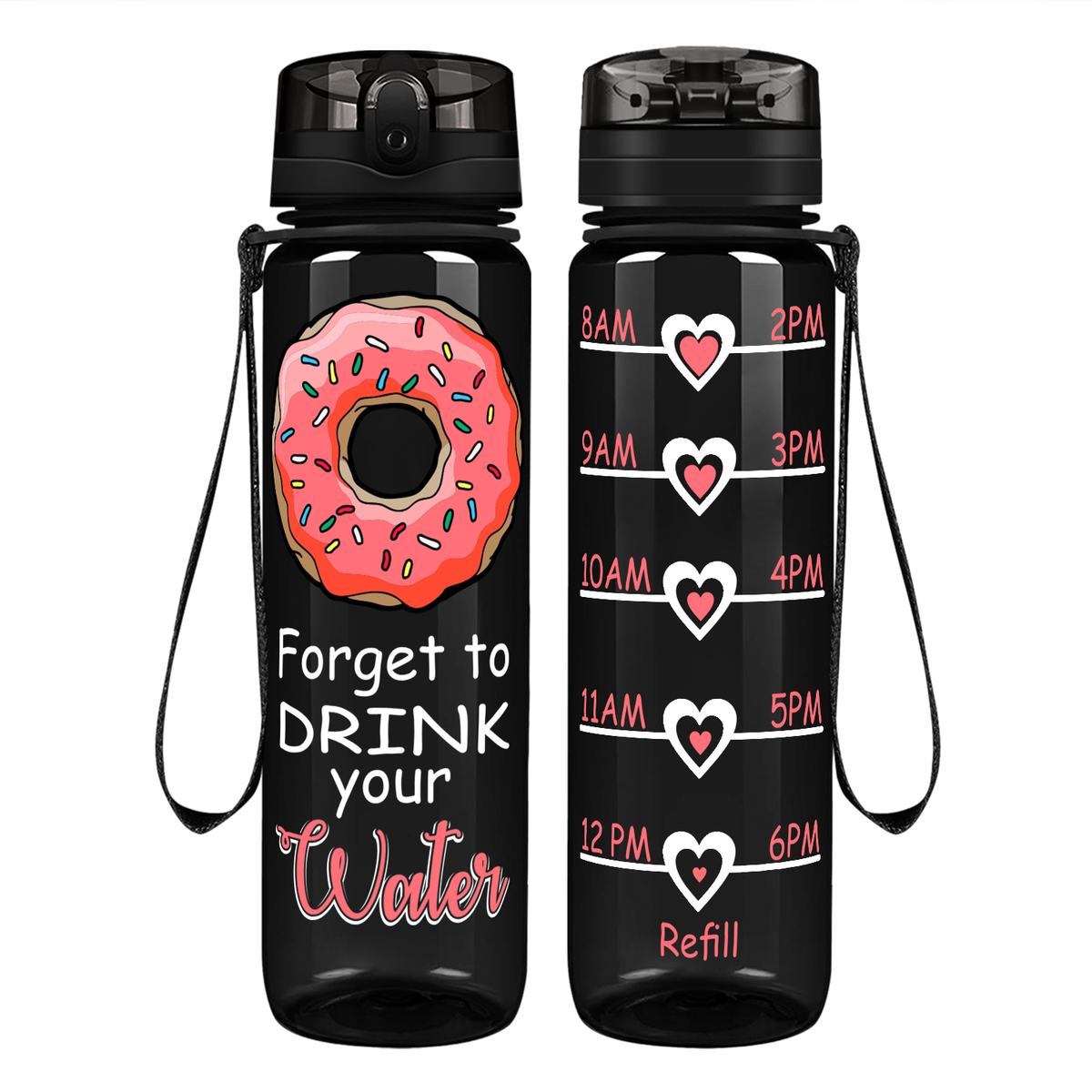 Donut Forget Your Water on 32 oz Motivational Tracking Water Bottle