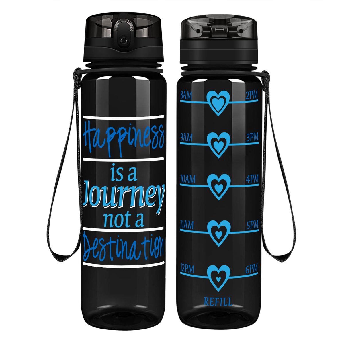 Destination Happiness on 32 oz Motivational Tracking Water Bottle