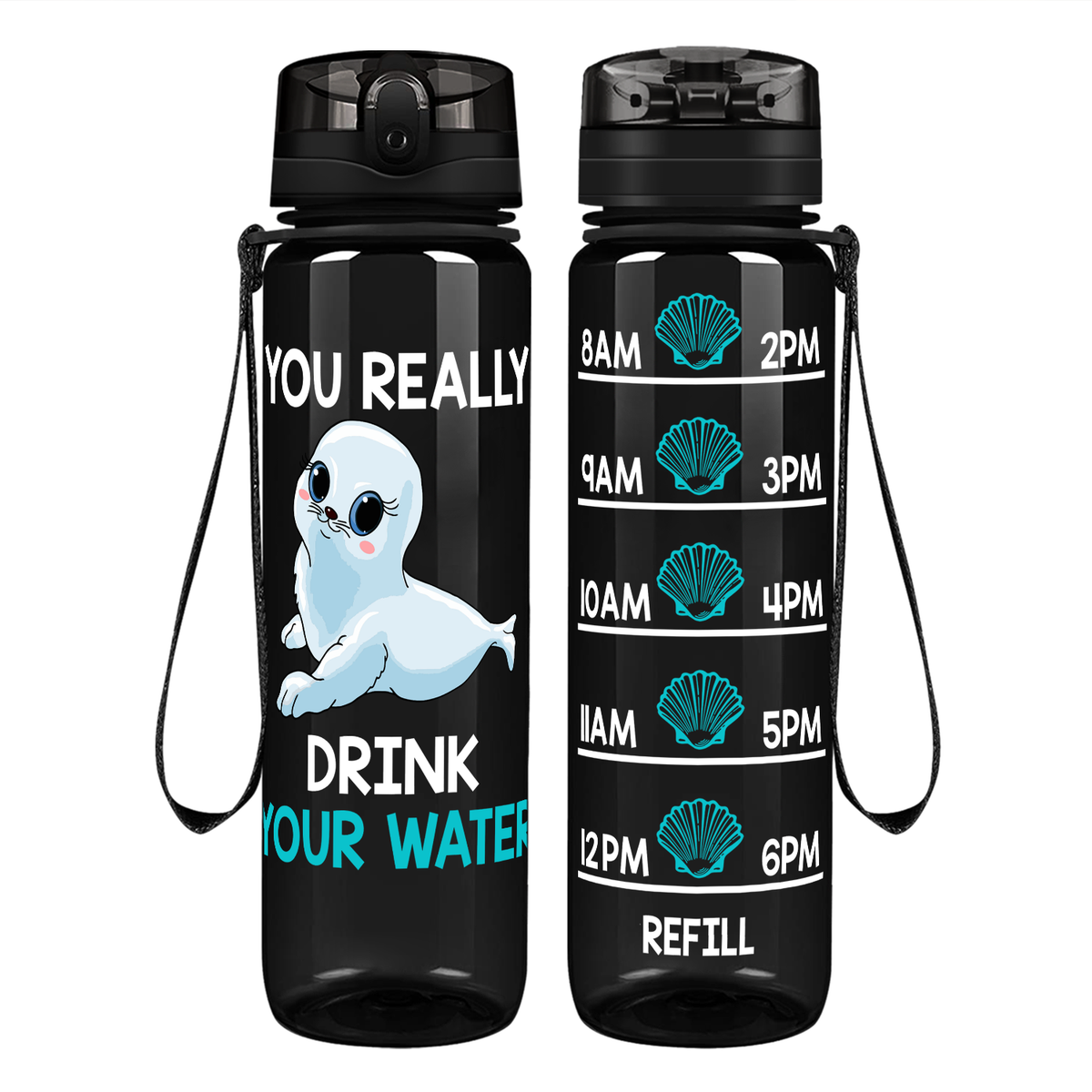Seal Water on 32 oz Motivational Tracking Water Bottle