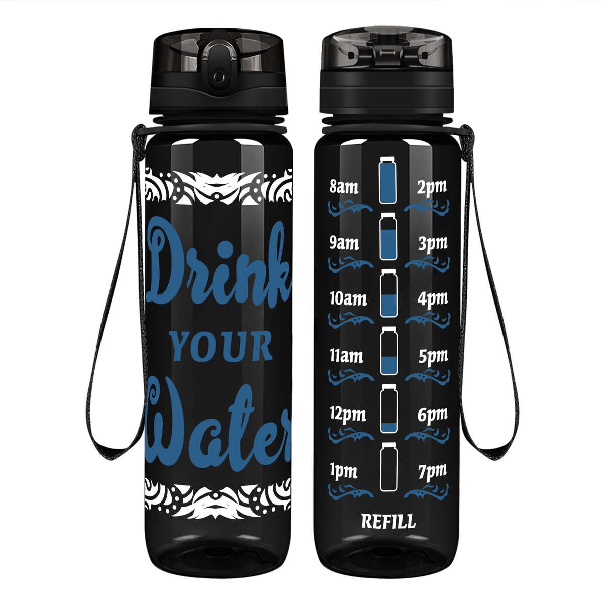 Drink Your Water Tribal on 32 oz Motivational Tracking Water Bottle