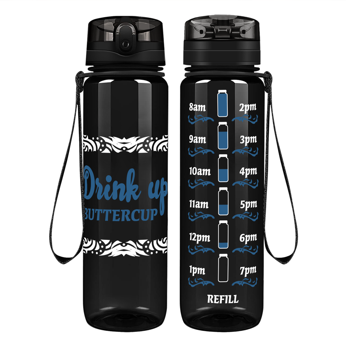 Tribal Buttercup on 32 oz Motivational Tracking Water Bottle