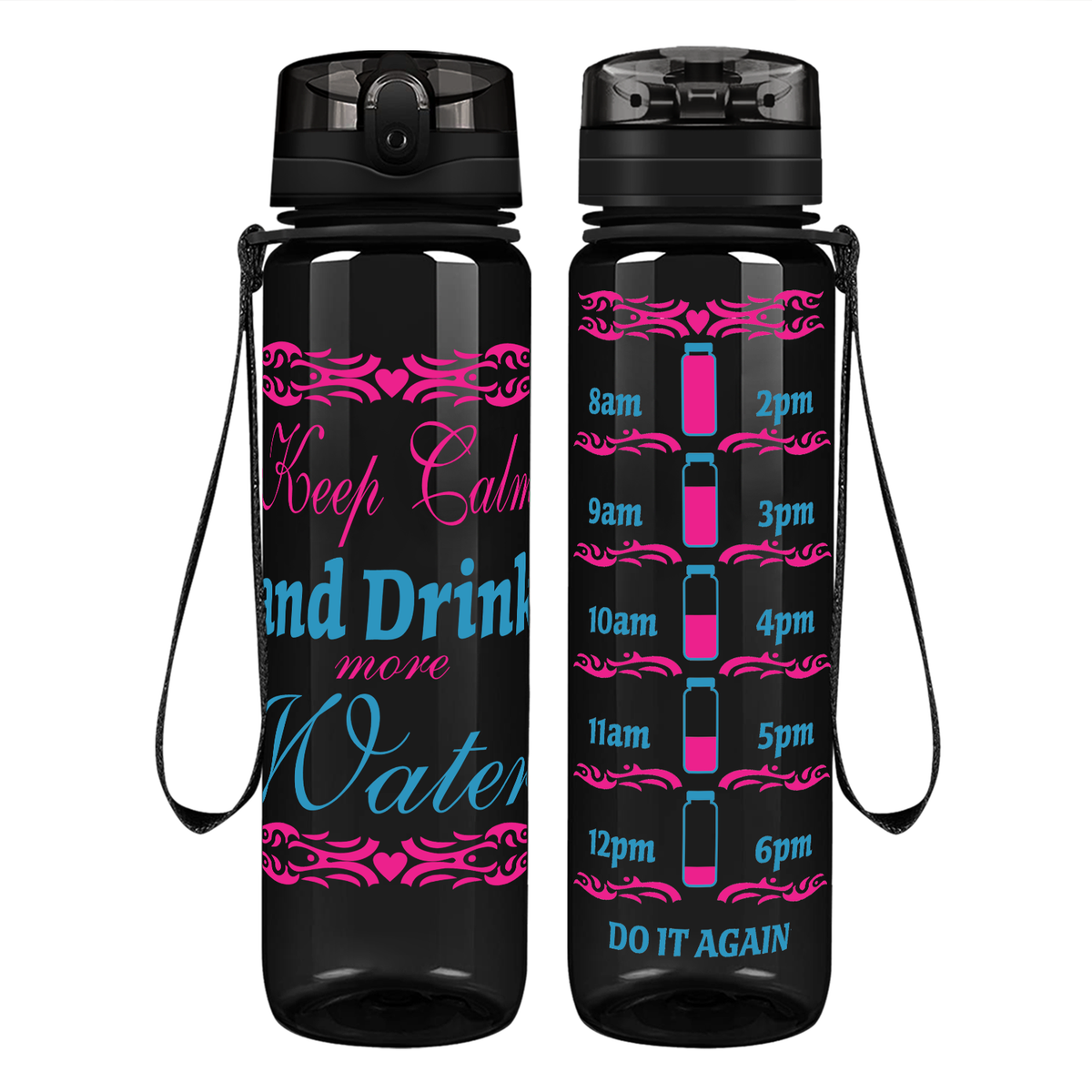 Keep Calm Drink Water Tribal Heart on 32 oz Motivational Tracking Water Bottle