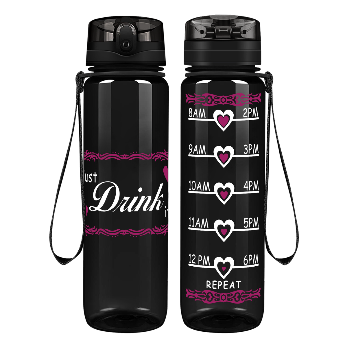 Just Drink It Heart on 32 oz Motivational Tracking Water Bottle