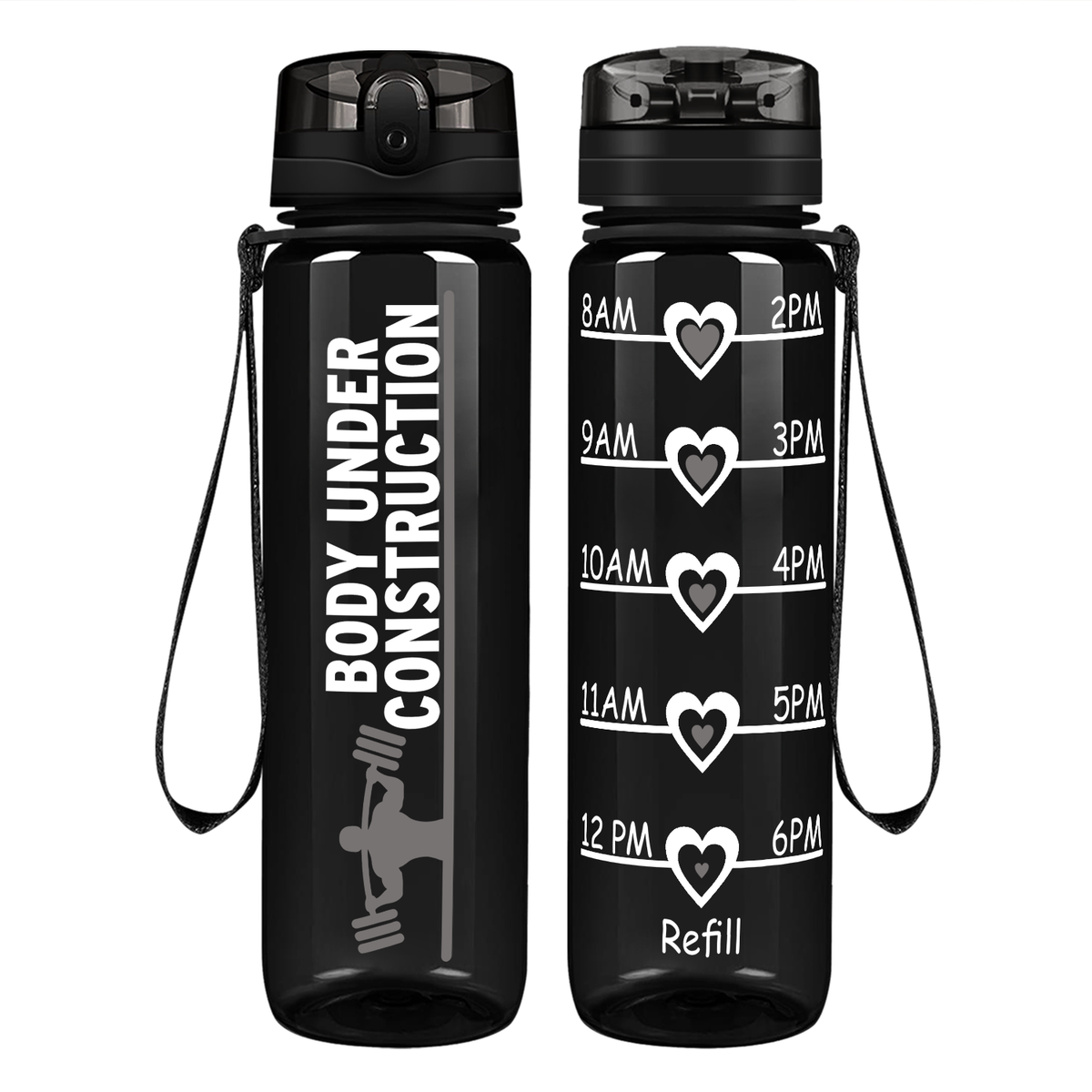 Gym Body Under Construction on 32 oz Motivational Tracking Water Bottle