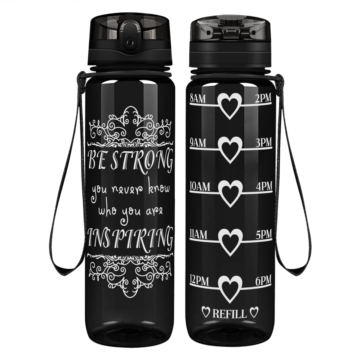 Be Strong on 32 oz Motivational Tracking Water Bottle