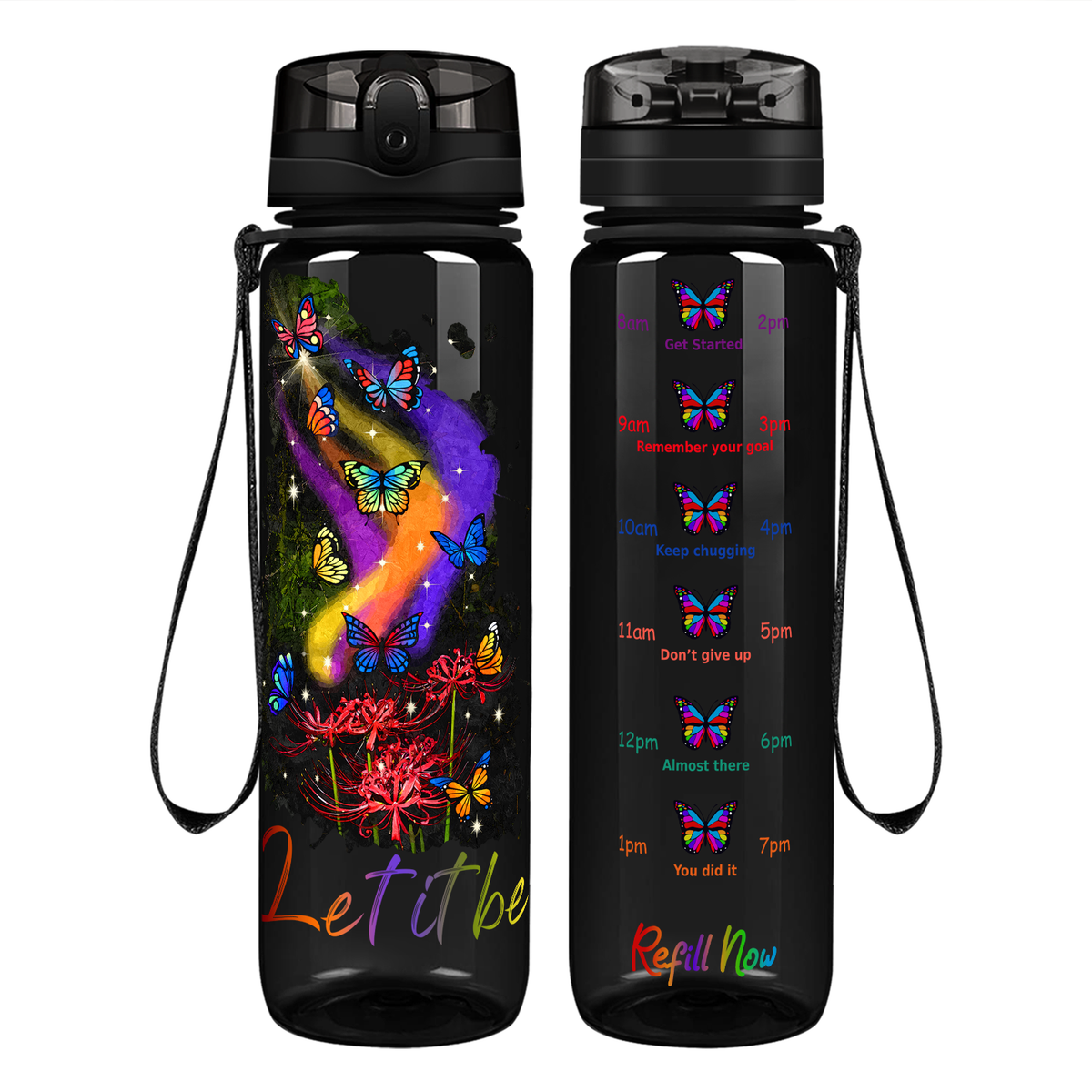 Let It Be Colorful Butterflies on 32 oz Motivational Tracking Water Bottle