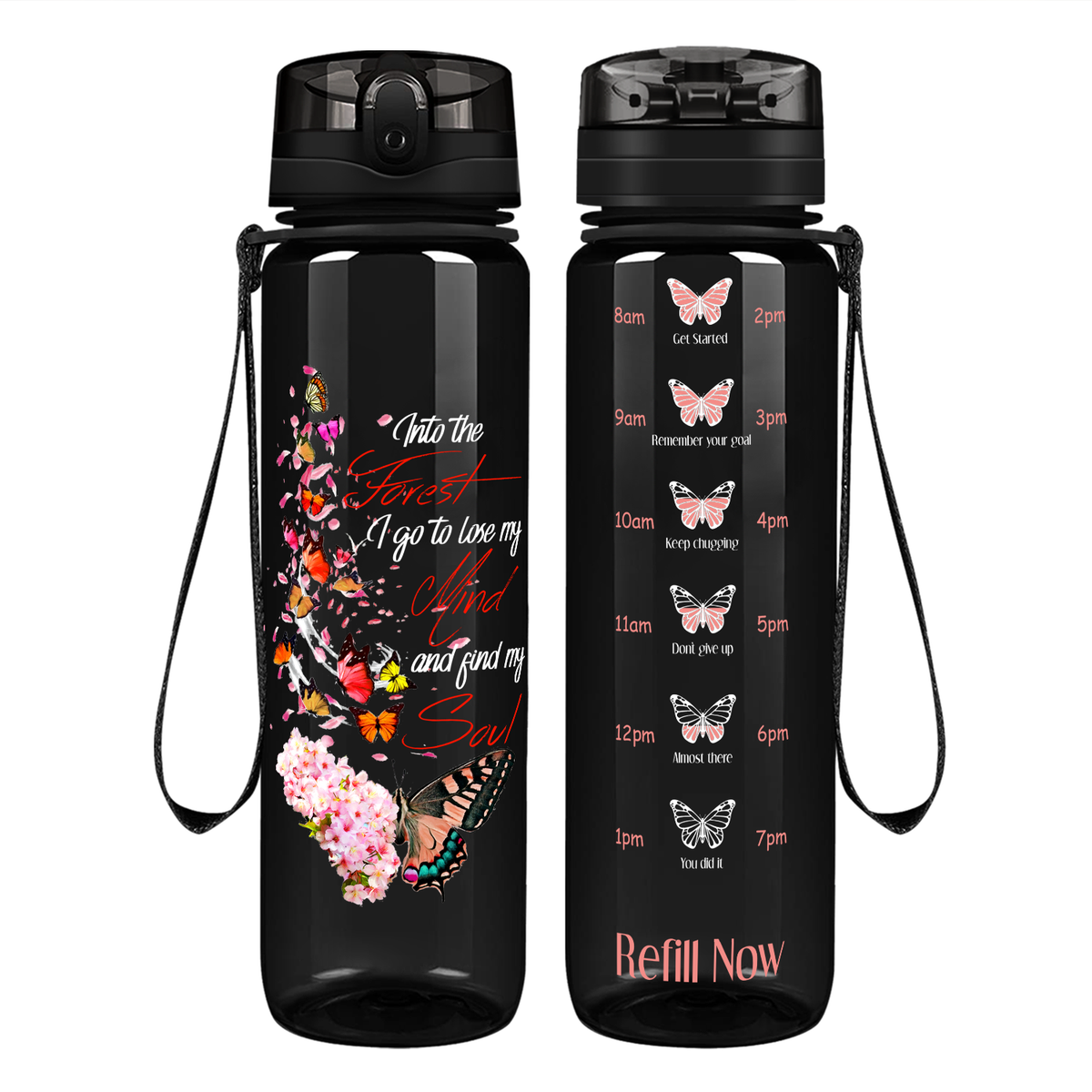 Into the Forest Butterfly on 32 oz Motivational Tracking Water Bottle