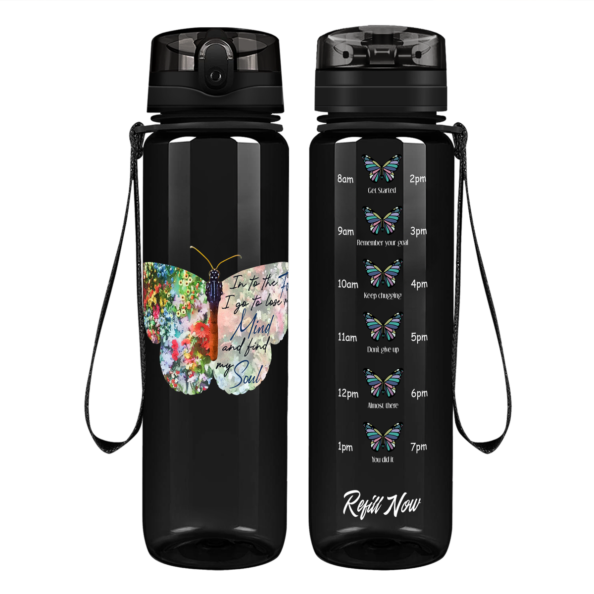Mind and Soul Butterfly on 32 oz Motivational Tracking Water Bottle