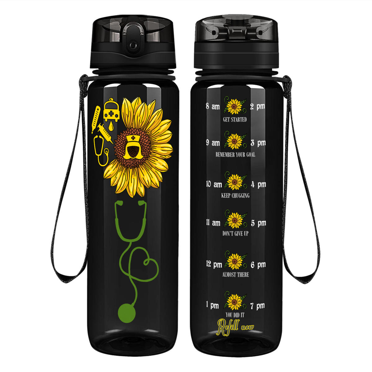 Nurse Sunflower on 32oz Motivational Tracking Water Bottle