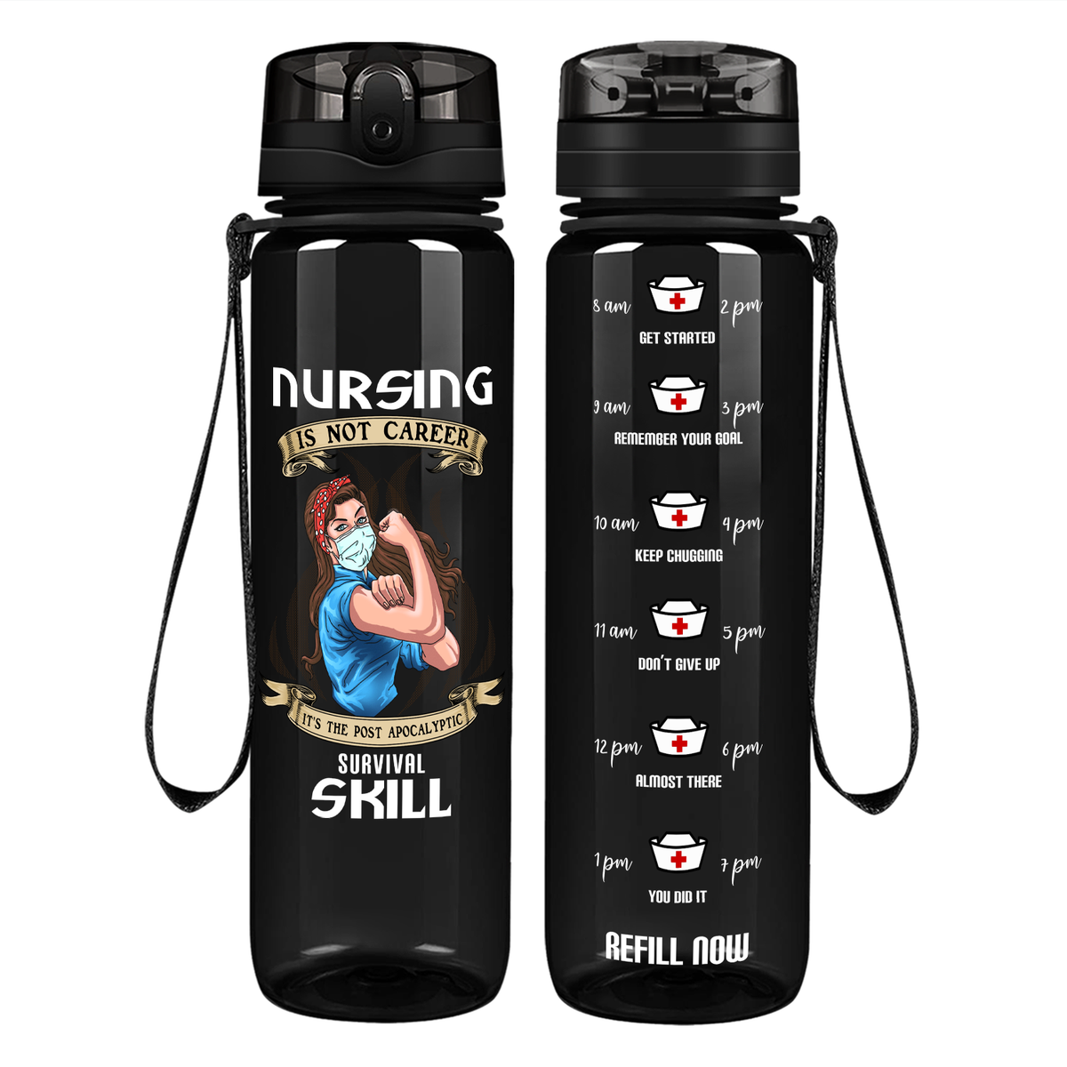 Survival Skill on 32oz Motivational Nurse Water Bottle
