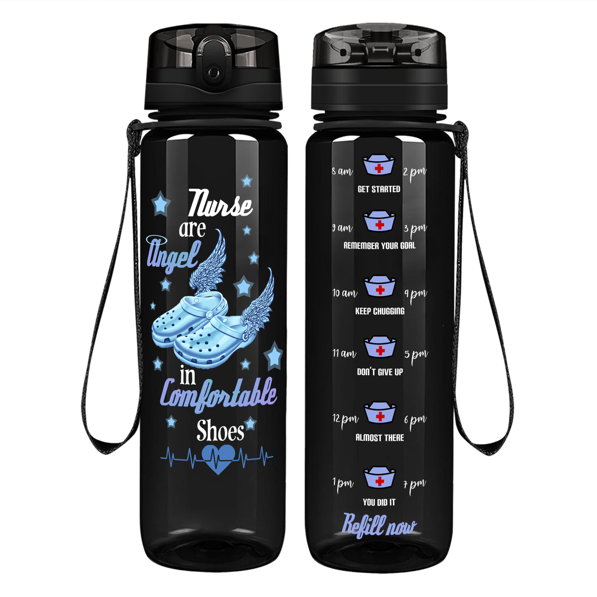 Nurses are Angel on 32oz Motivational Tracking Water Bottle