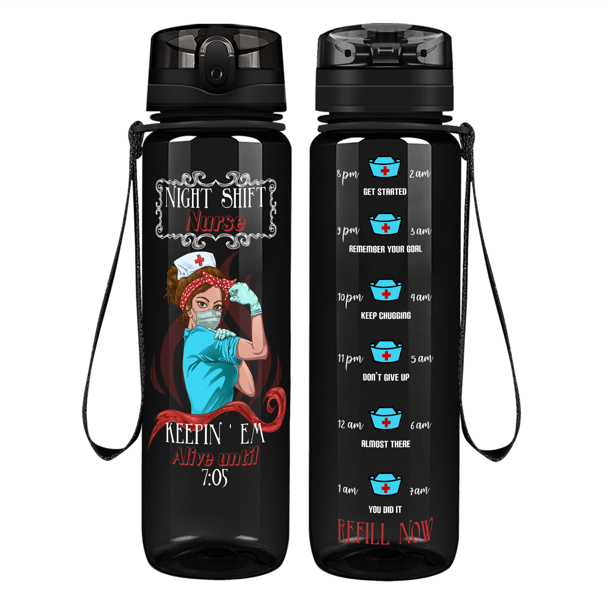 Night Shift Nurse on 32oz Motivational Tracking Water Bottle