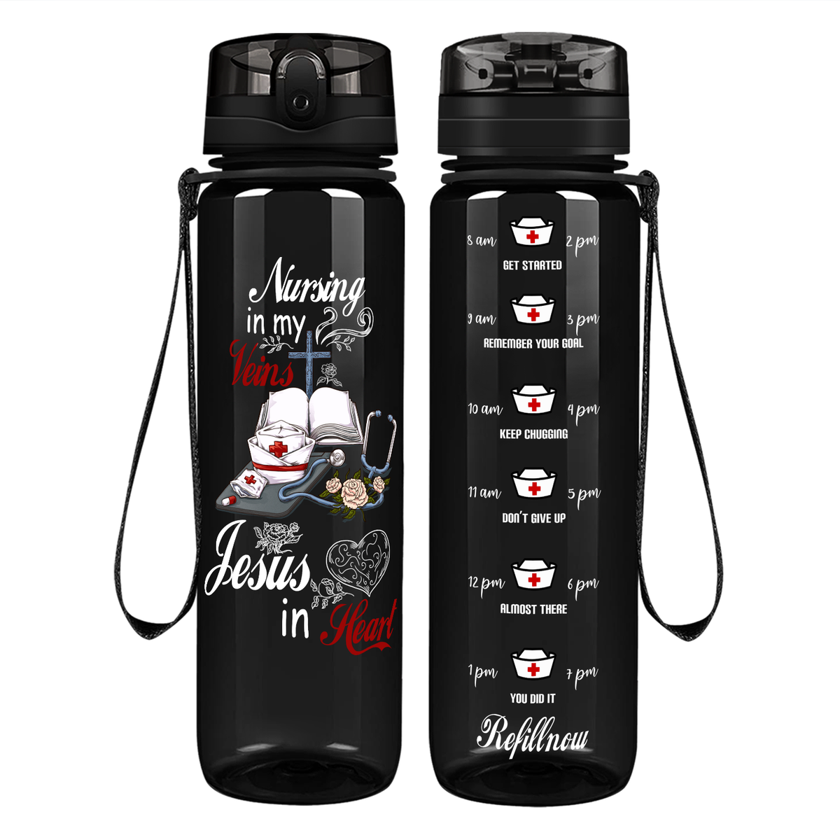 Nursing in my Veins on 32oz Motivational Tracking Water Bottle