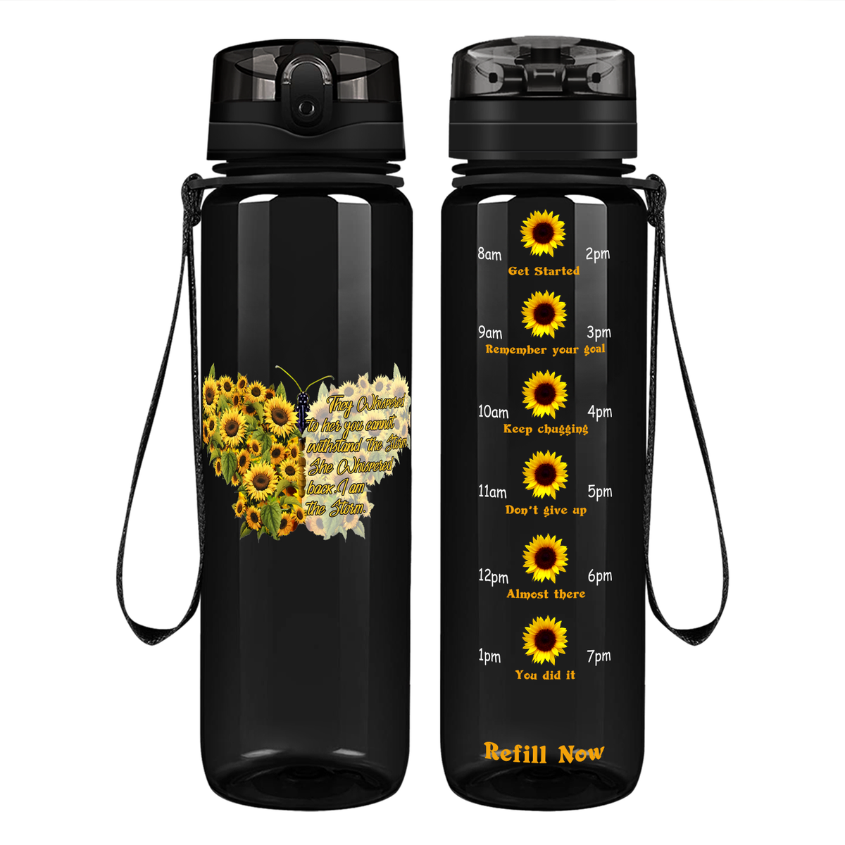 I Am The Storm Sunflower Butterfly on 32 oz Motivational Tracking Water Bottle