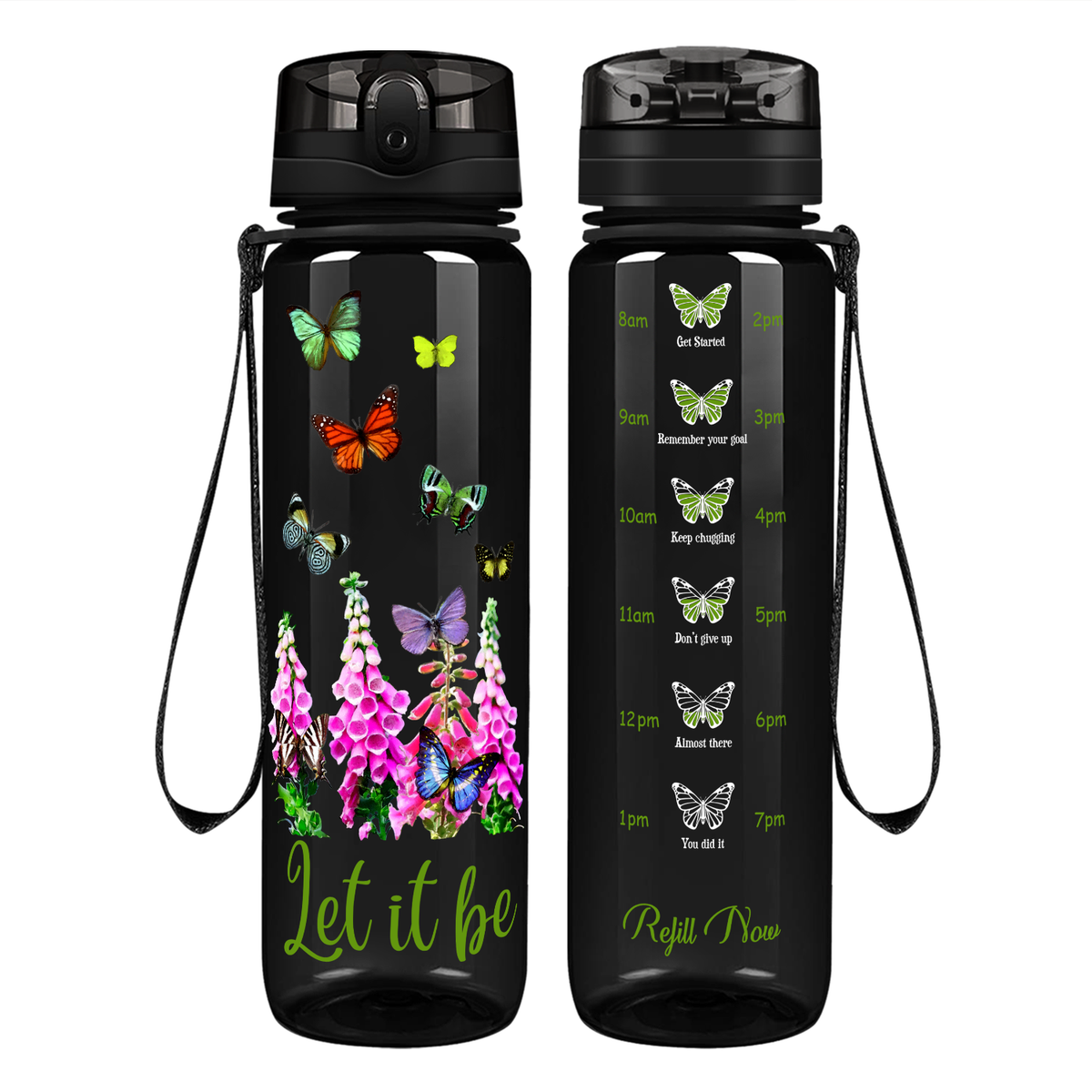 Butterfly Garden Let It Be on 32 oz Motivational Tracking Water Bottle