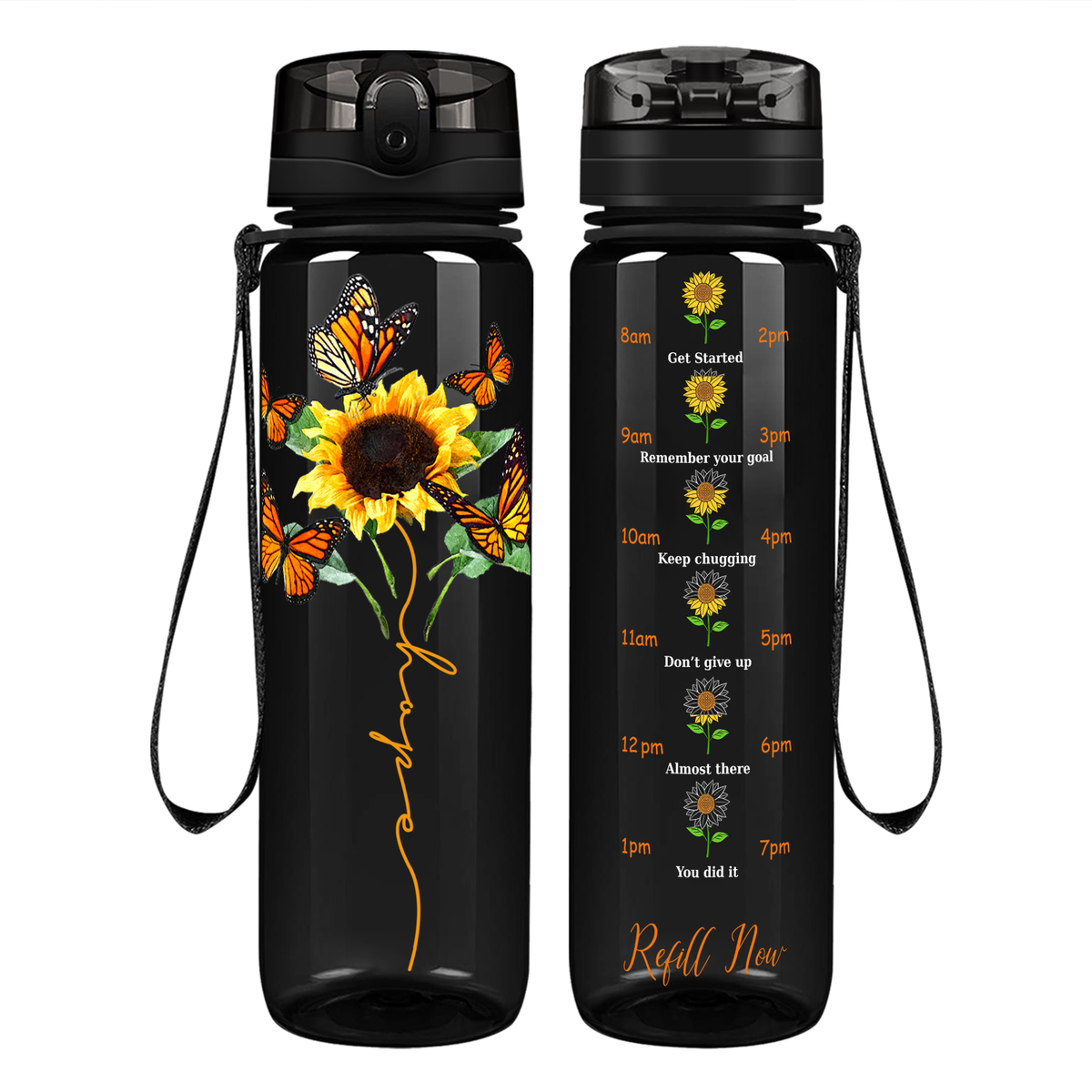 Butterfly Hope on 32 oz Motivational Tracking Water Bottle