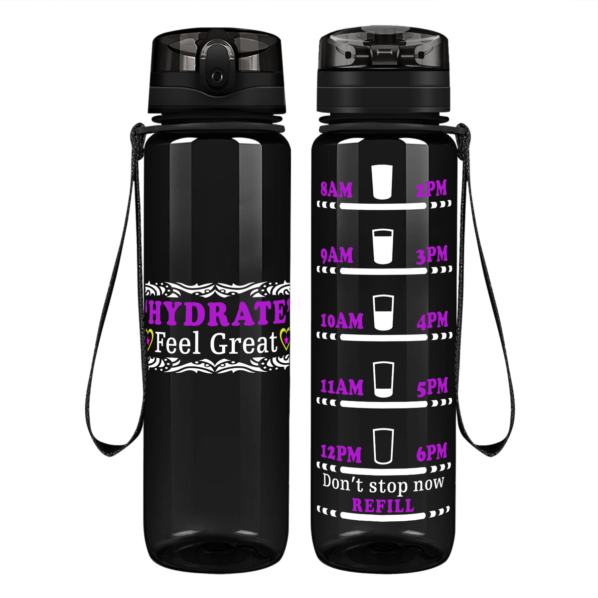Hydrate to Feel Great on 32 oz Motivational Tracking Water Bottle