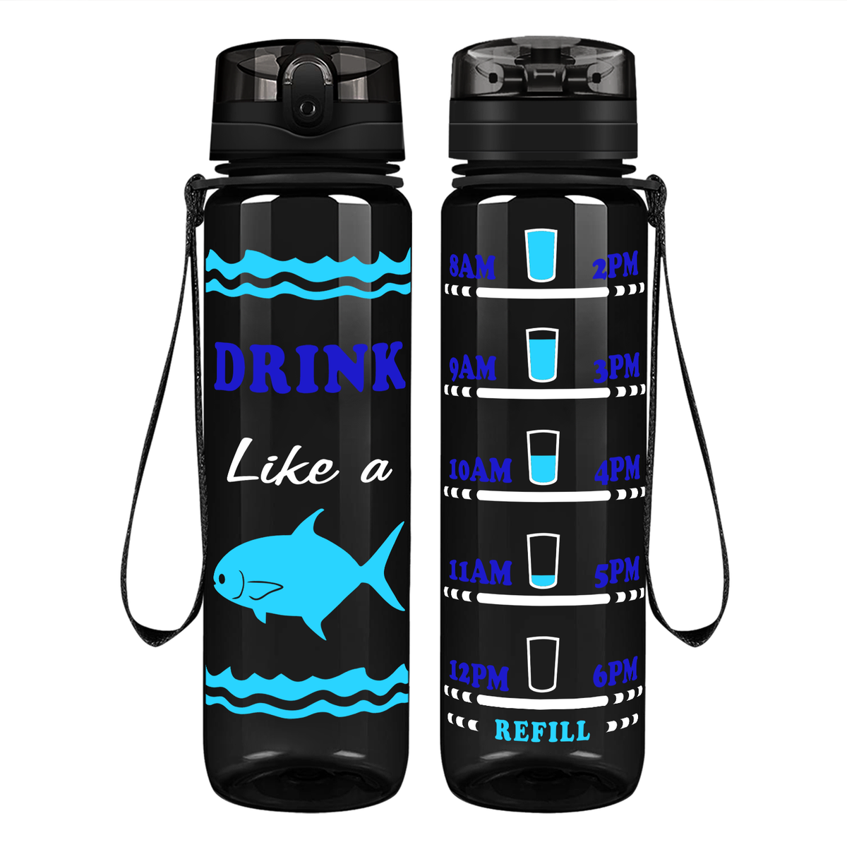 Drink Like Fish on 32 oz Motivational Tracking Water Bottle