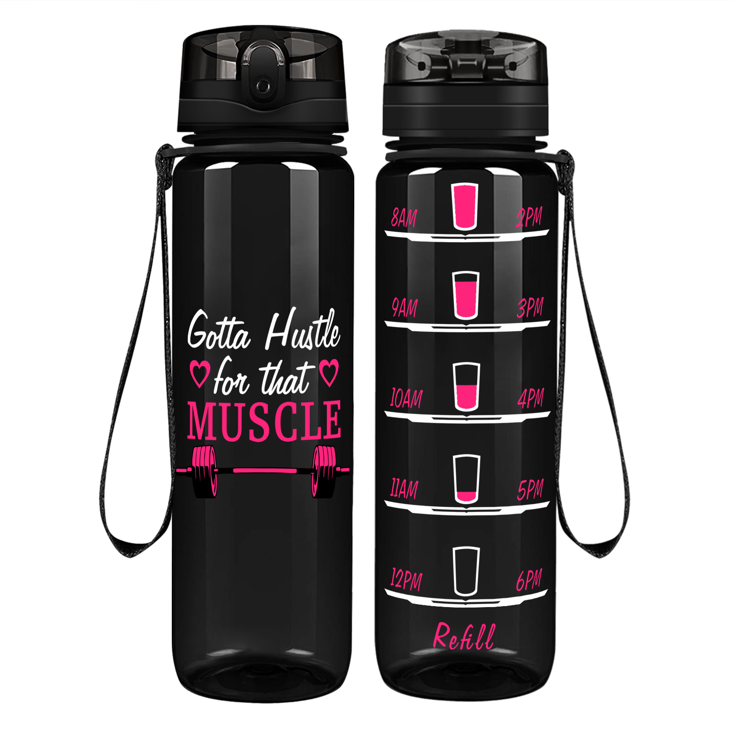 Heart Hustle For Muscle on 32 oz Motivational Tracking Water Bottle
