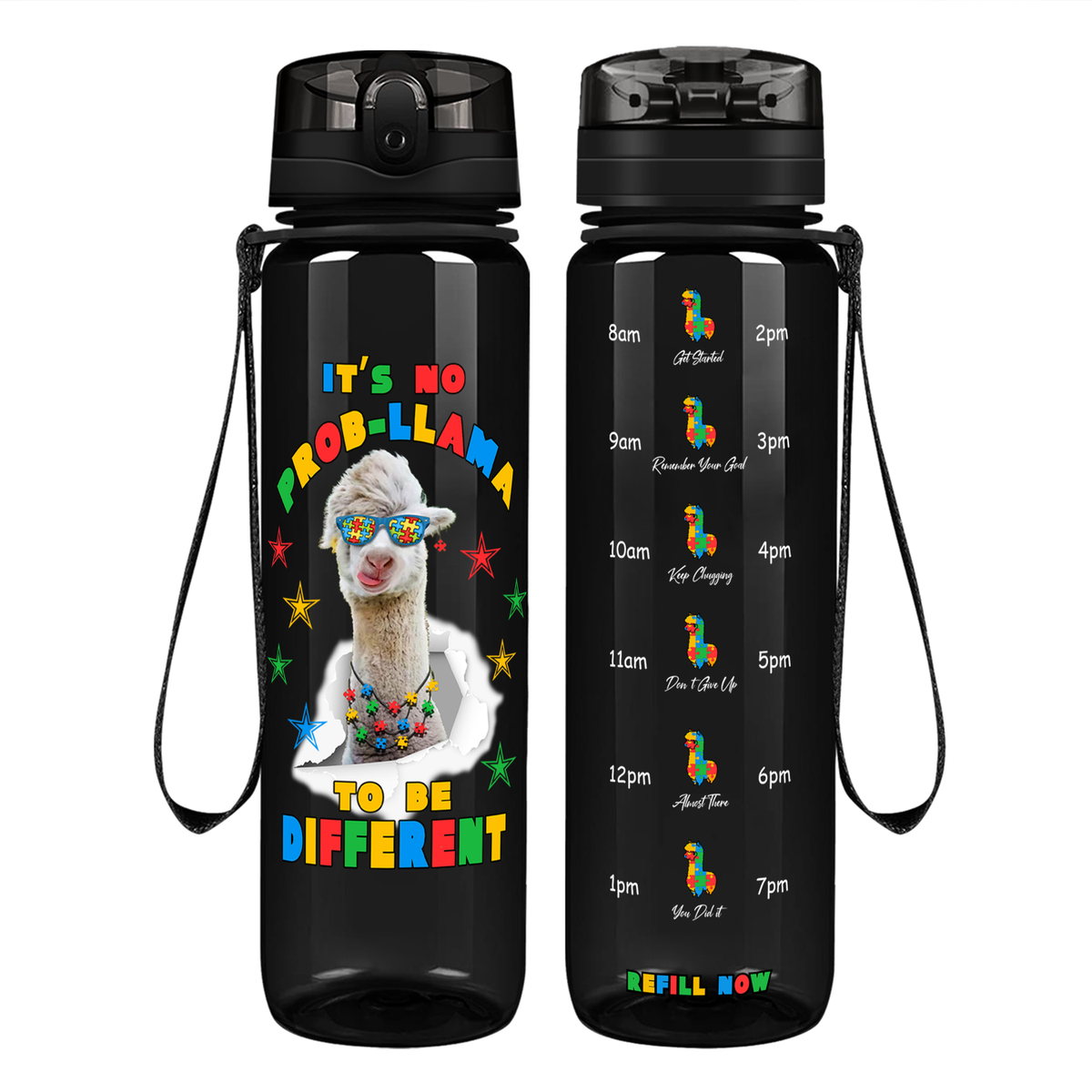 No Prob-llama Autism Stars on 32 oz Motivational Tracking Water Bottle