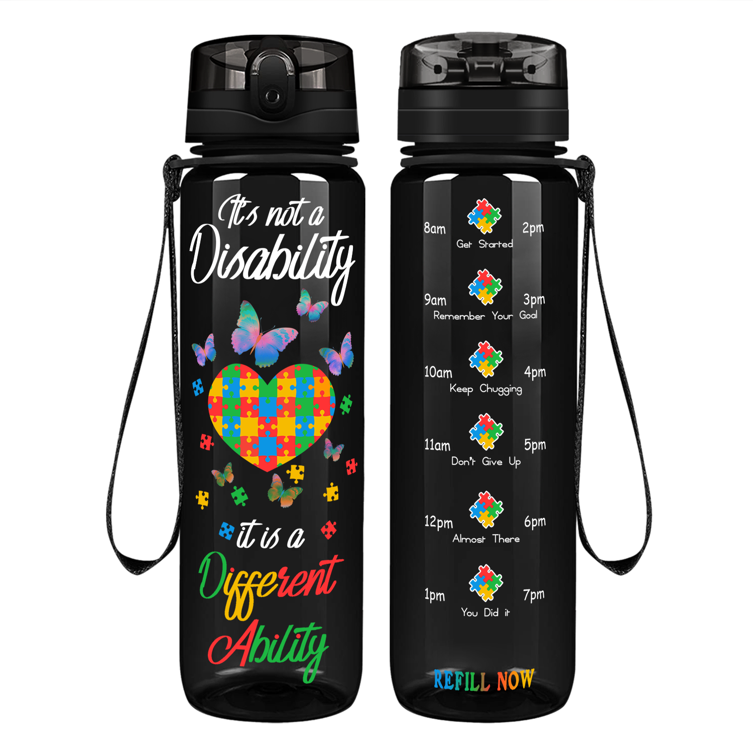 Autism Colorful Butterfly Different Ability Motivational Tracking Water Bottle