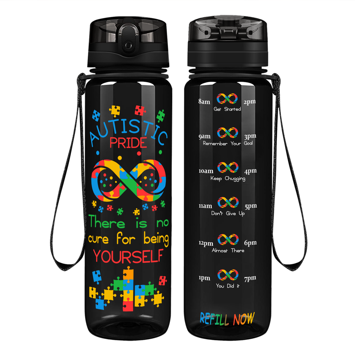 Autistic Pride Infinity Puzzle on 32 oz Motivational Tracking Water Bottle
