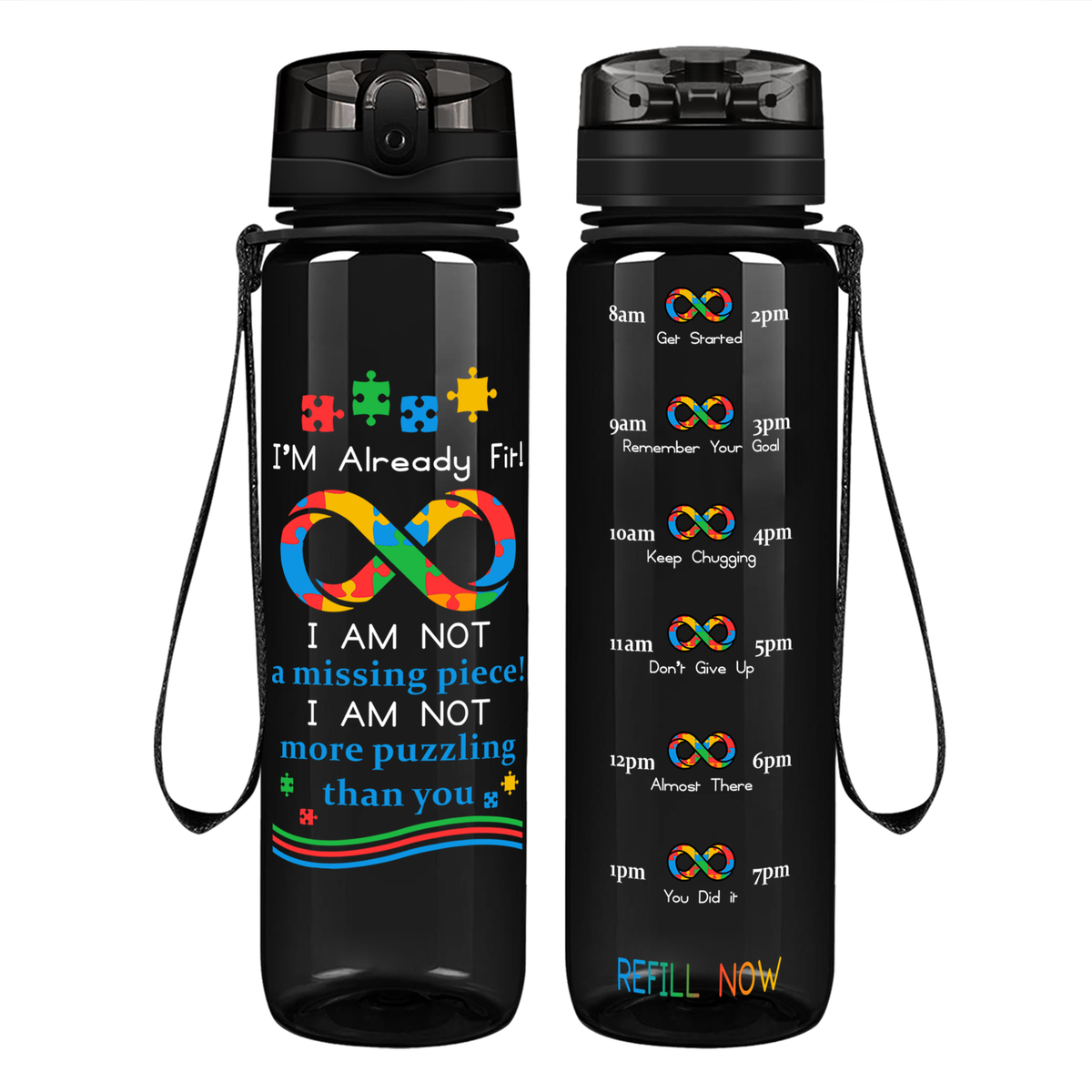 Already Fit Autism Infinity Puzzle on 32 oz Motivational Tracking Water Bottle