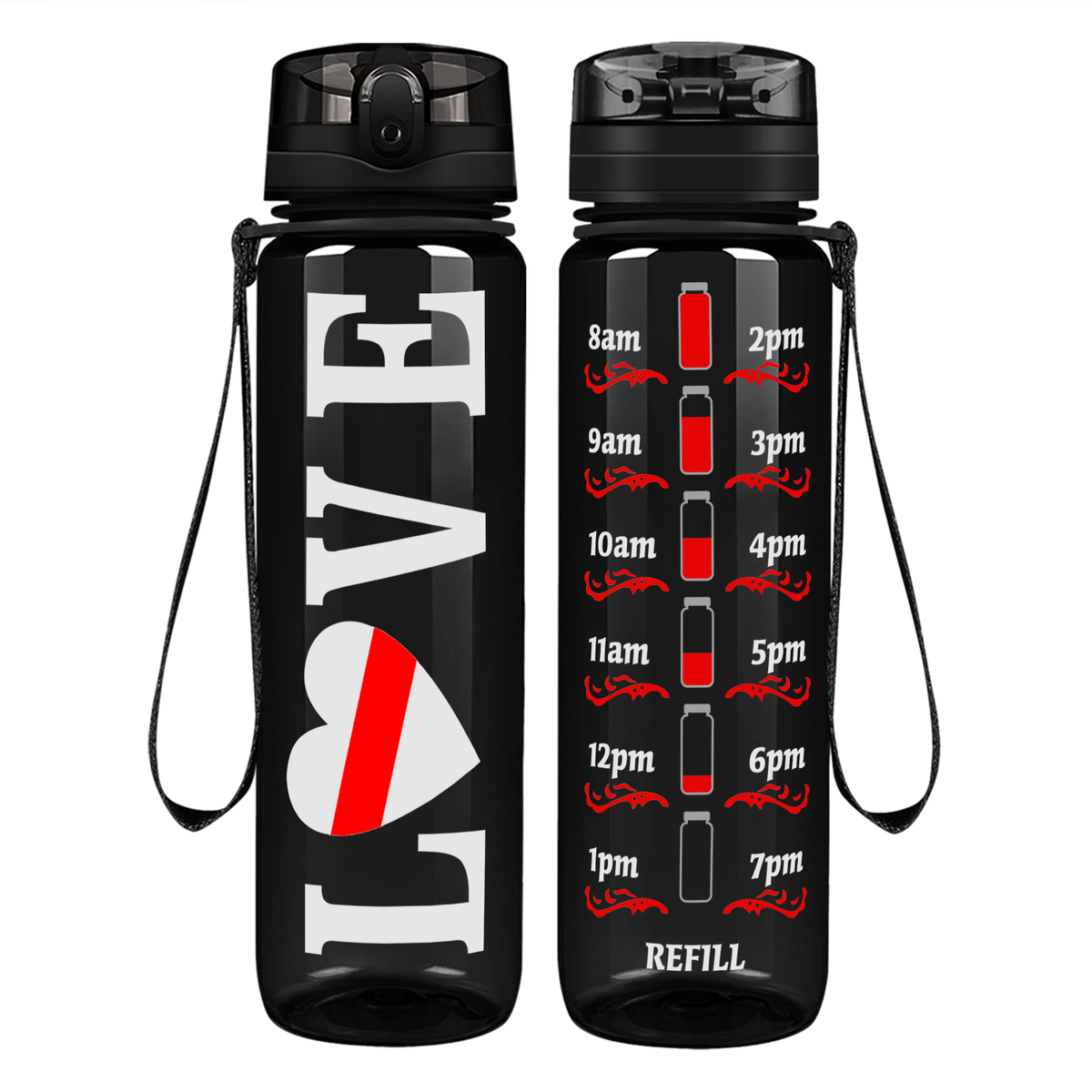 Firefighter Love on 32 oz Motivational Tracking Water Bottle