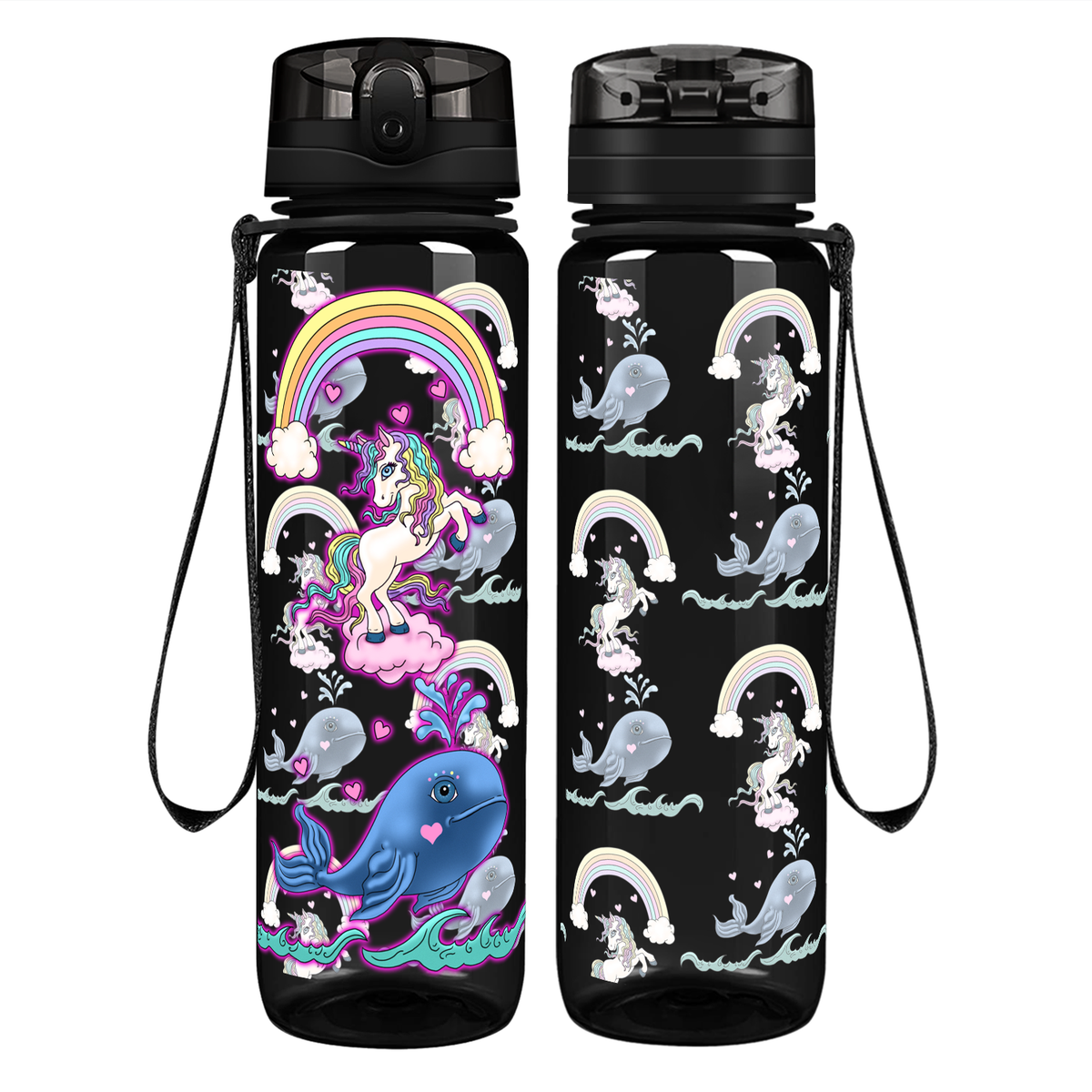 Unicorn Narwhal Love on 32 oz Motivational Tracking Water Bottle