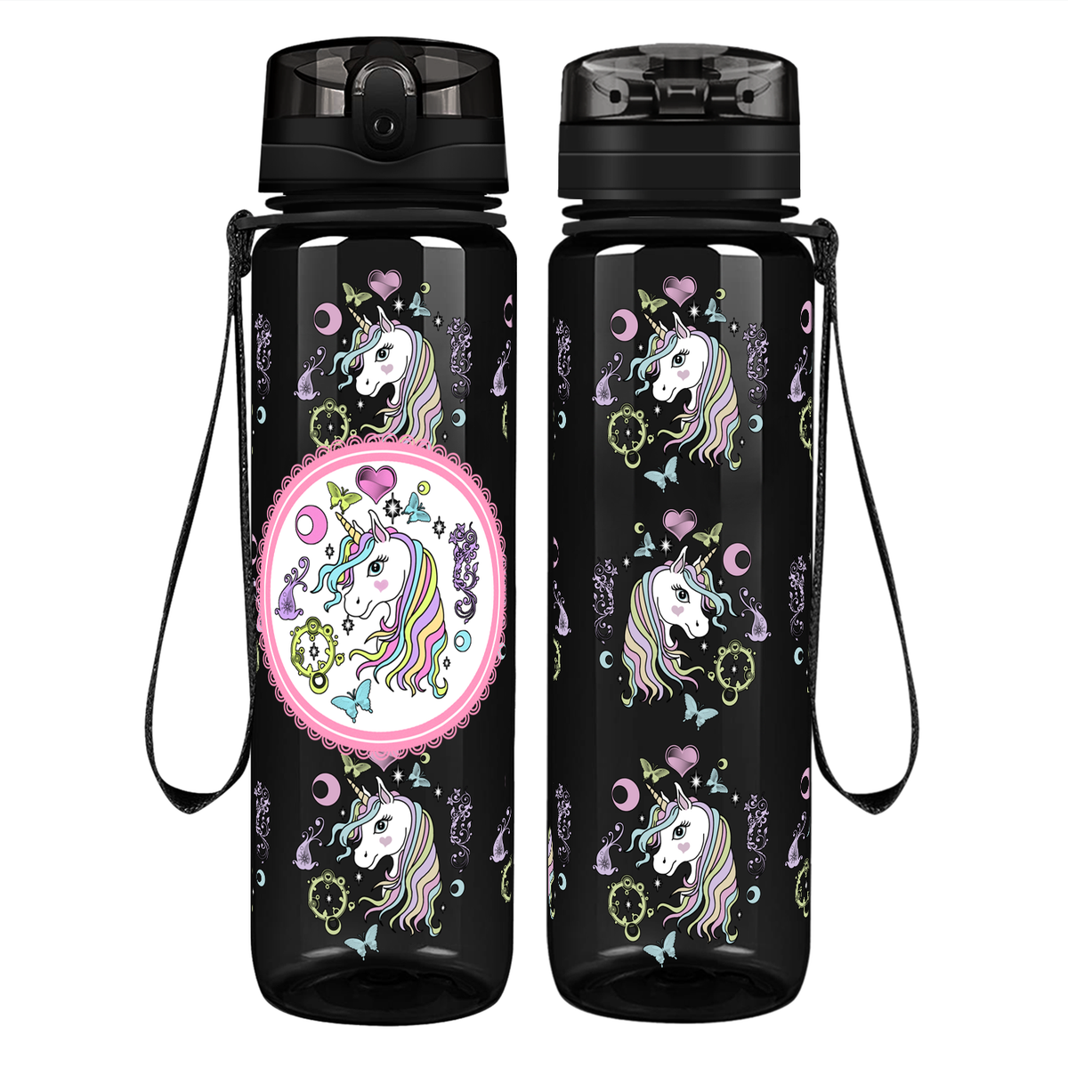 Pretty Unicorn on 32 oz Motivational Tracking Water Bottle