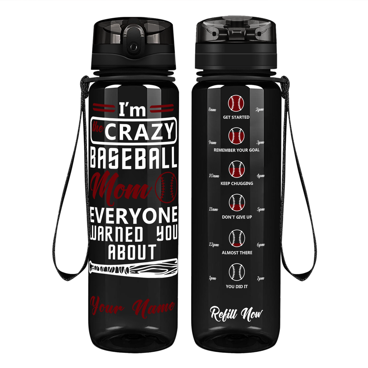 Personalized I'm the Crazy Baseball Mom on 32 oz Motivational Tracking Water Bottle