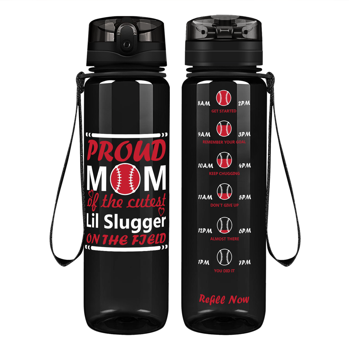 Proud Baseball Mom on 32 oz Motivational Tracking Water Bottle