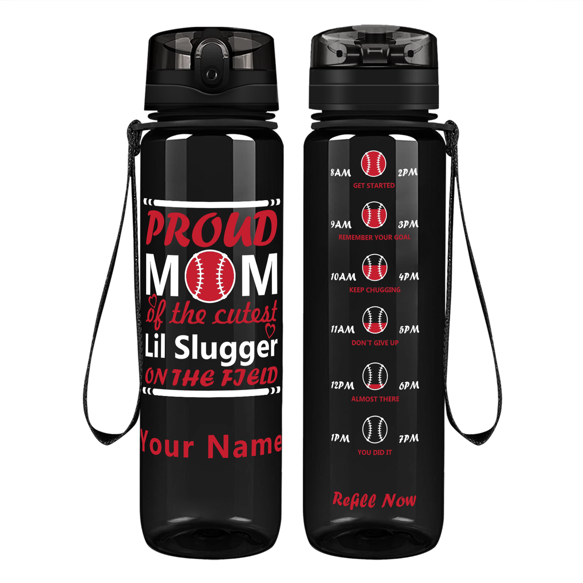 Personalized Proud Baseball Mom on 32 oz Motivational Tracking Water Bottle