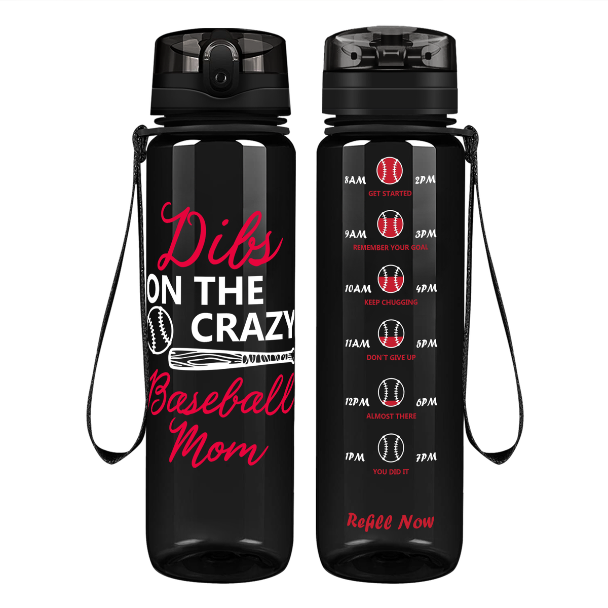 Crazy Baseball Mom on 32 oz Motivational Tracking Water Bottle