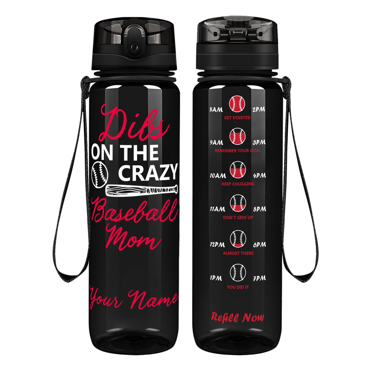 Personalized Crazy Baseball Mom on 32 oz Motivational Tracking Water Bottle