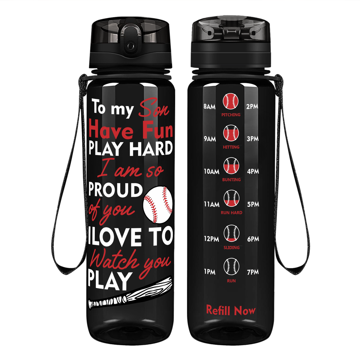 Play Hard Son Baseball on 32 oz Motivational Tracking Water Bottle