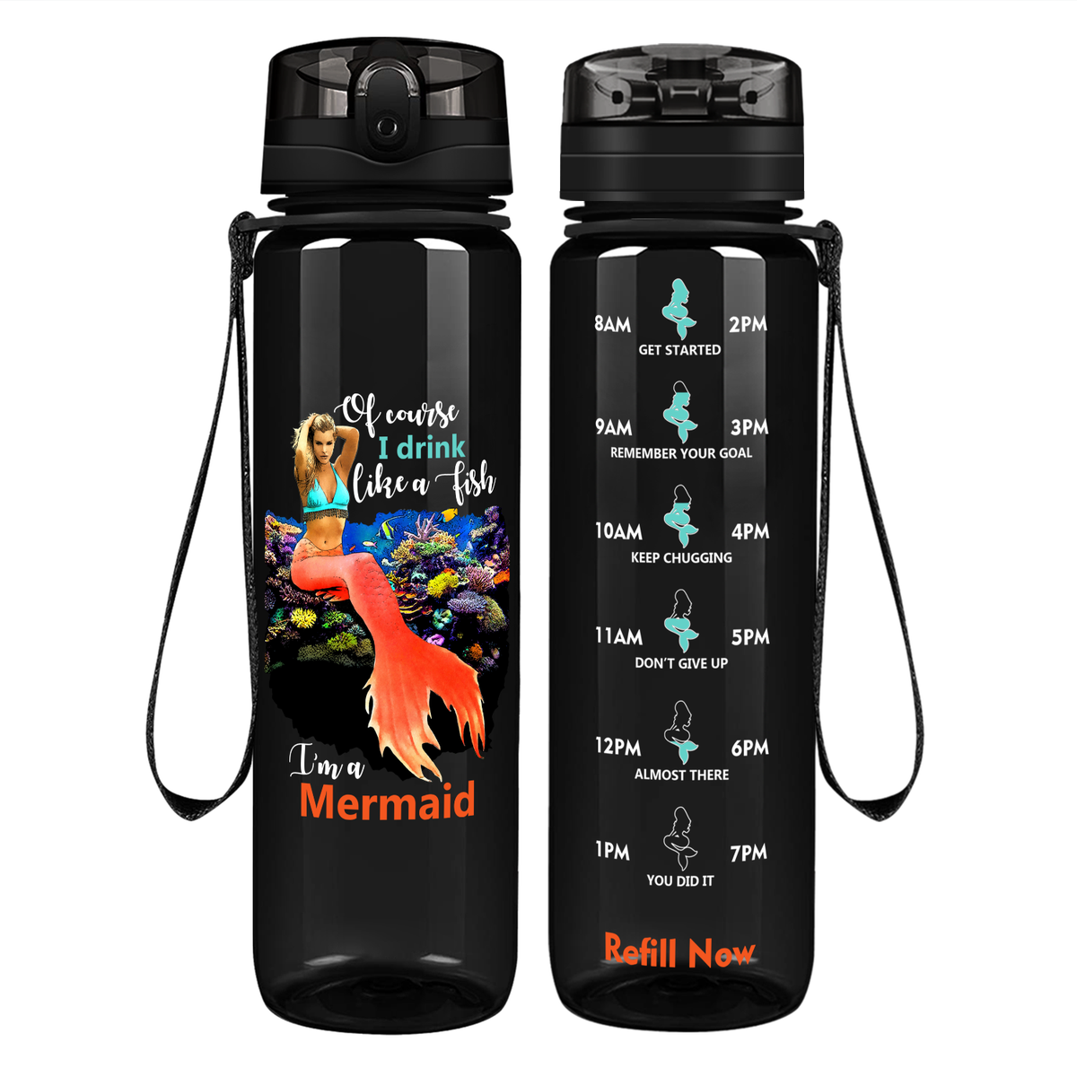 I Drink Like a Fish on 32 oz Motivational Tracking Water Bottle